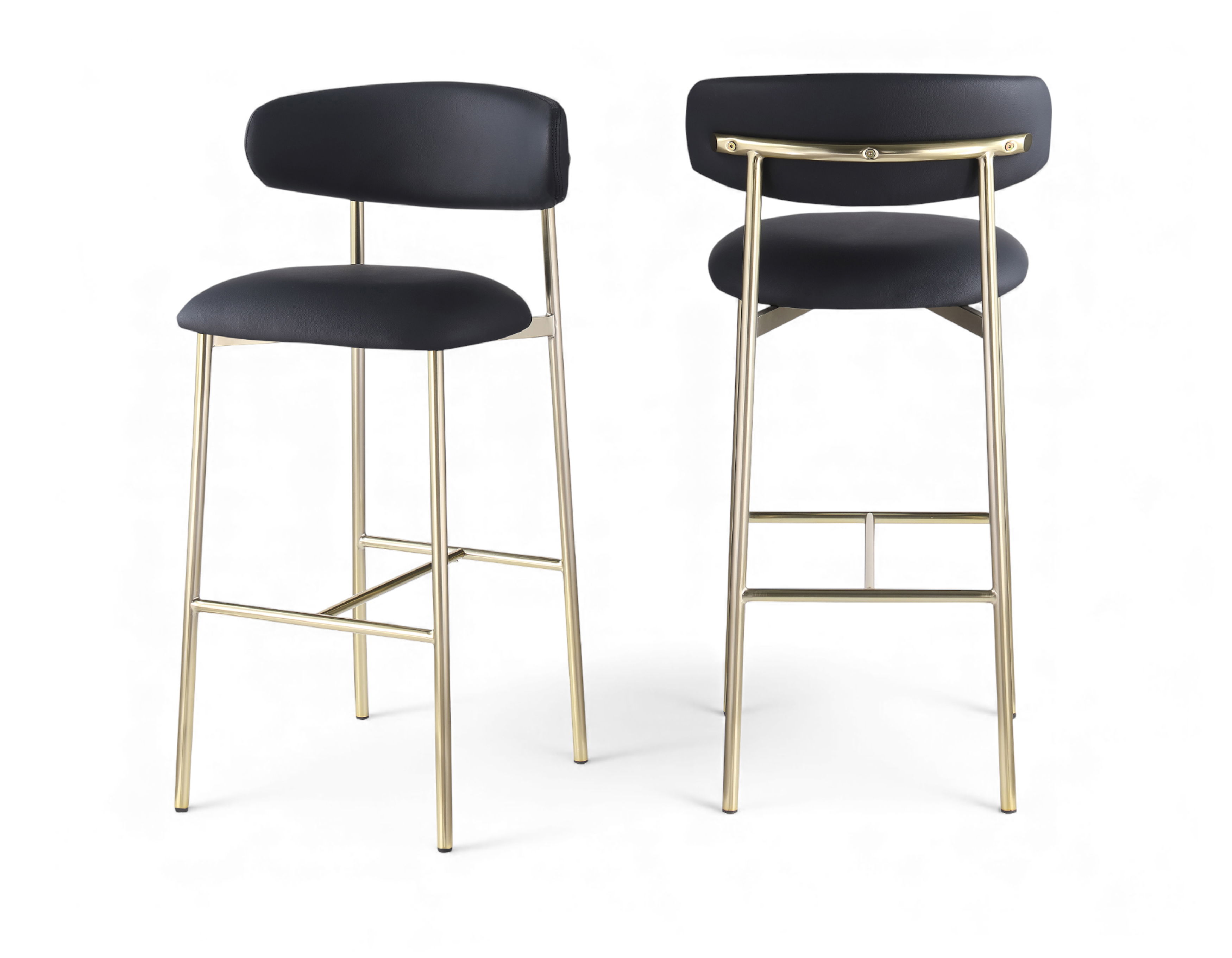 Lupita - Vegan Leather Upholstered Bar Stool (Set of 2) - Black / Brushed Gold