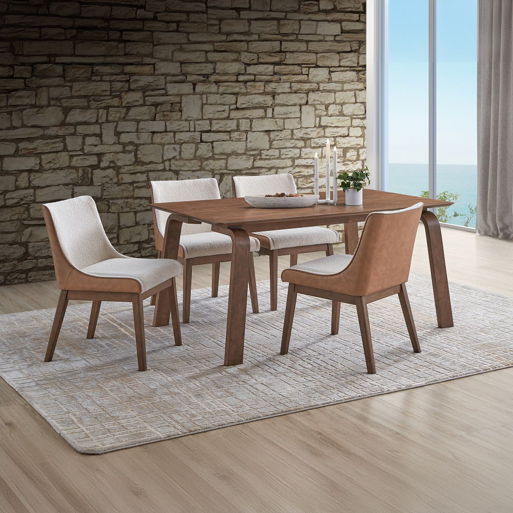 Ginny - Side Chair (Set of 2) - White Boucle, Brown Velvet & Walnut, white, view 6