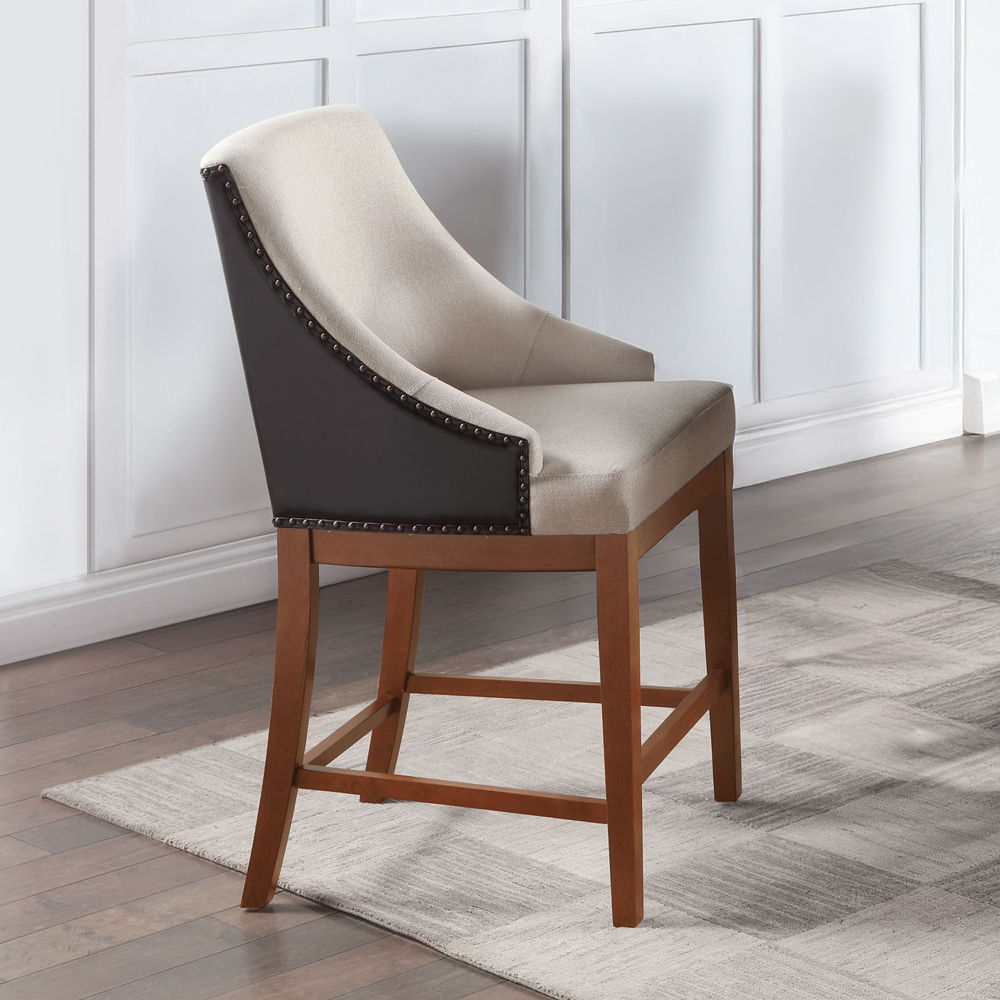 Gilsea - Counter Height Chair (Set of 2) - Fabric, Brown Synthetic Leather & Brown, light brown