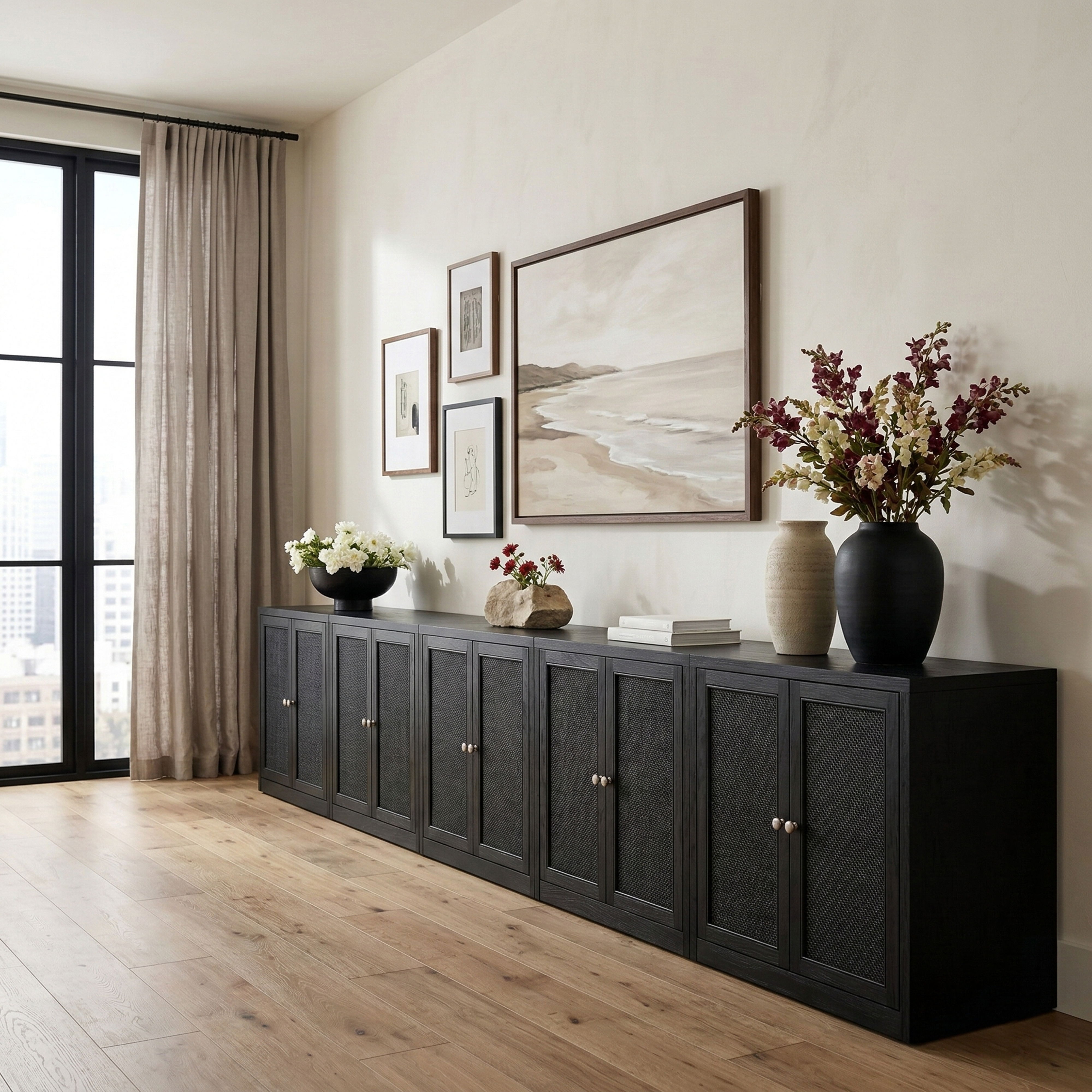 Vero - Solid Wood And Oak Veneer 5 Piece Sideboard/Buffet - Black