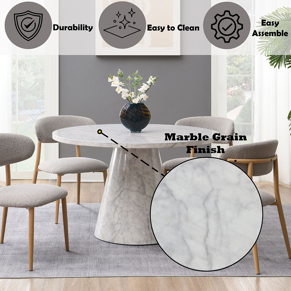 Kacey - Round Dining Table - Engineered Stone, white, view 5