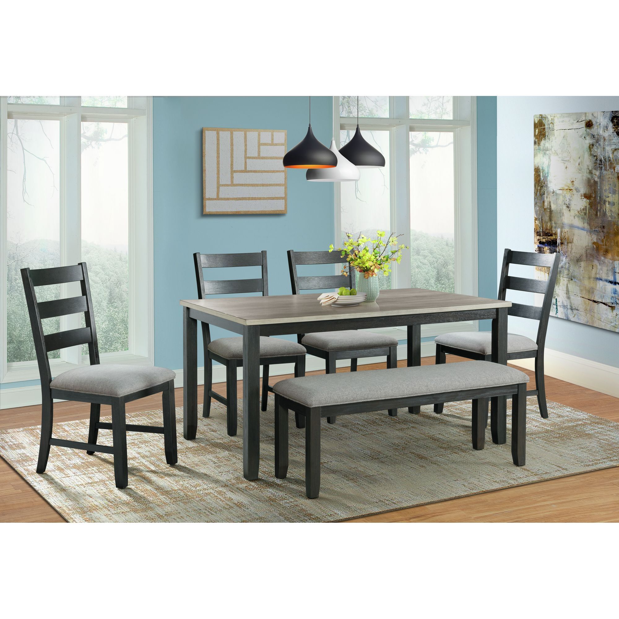 6 Pc · Table, Four Chairs And Bench