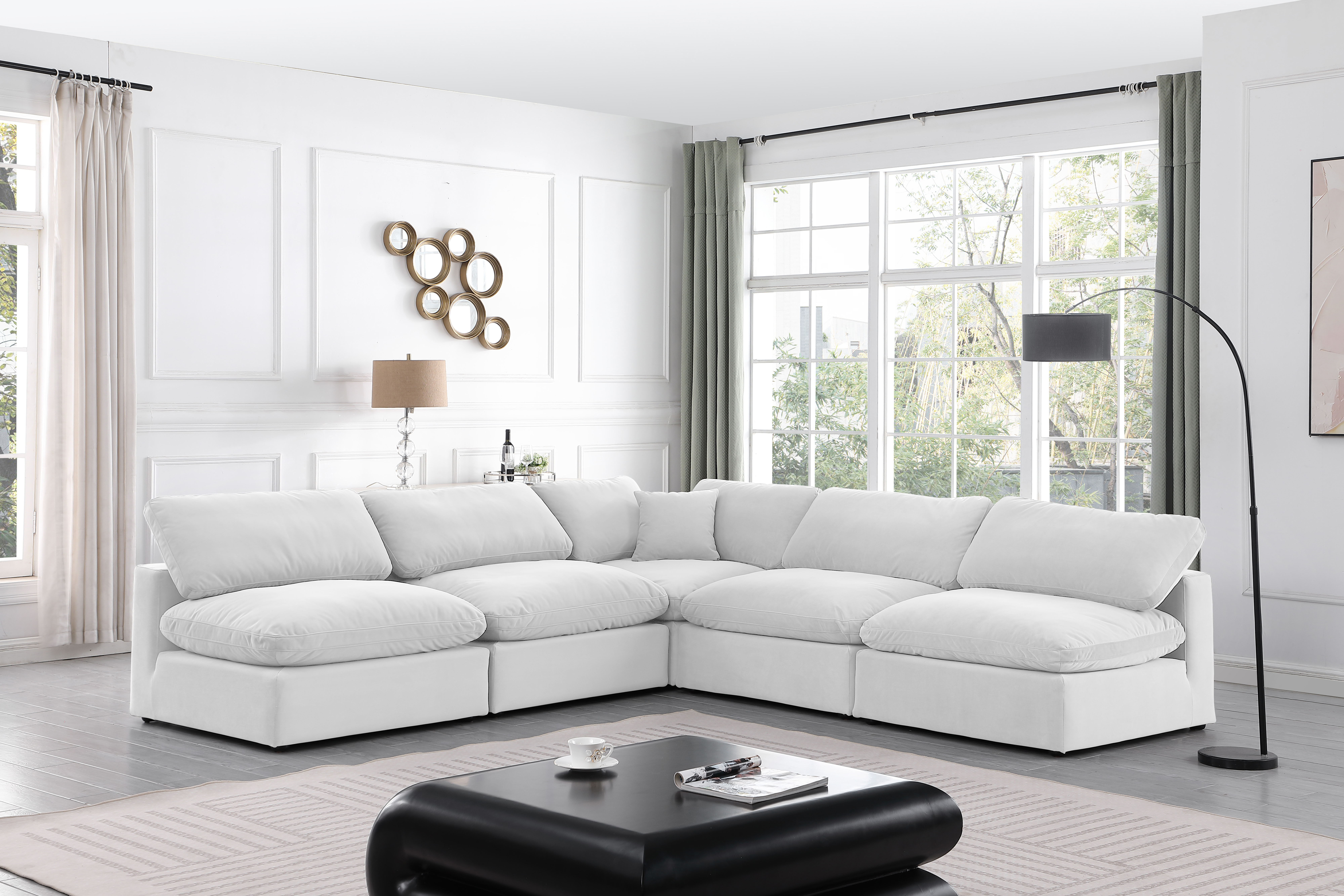 Comfy - 5 Piece Velvet Modular Corner Armless Sectional - White
