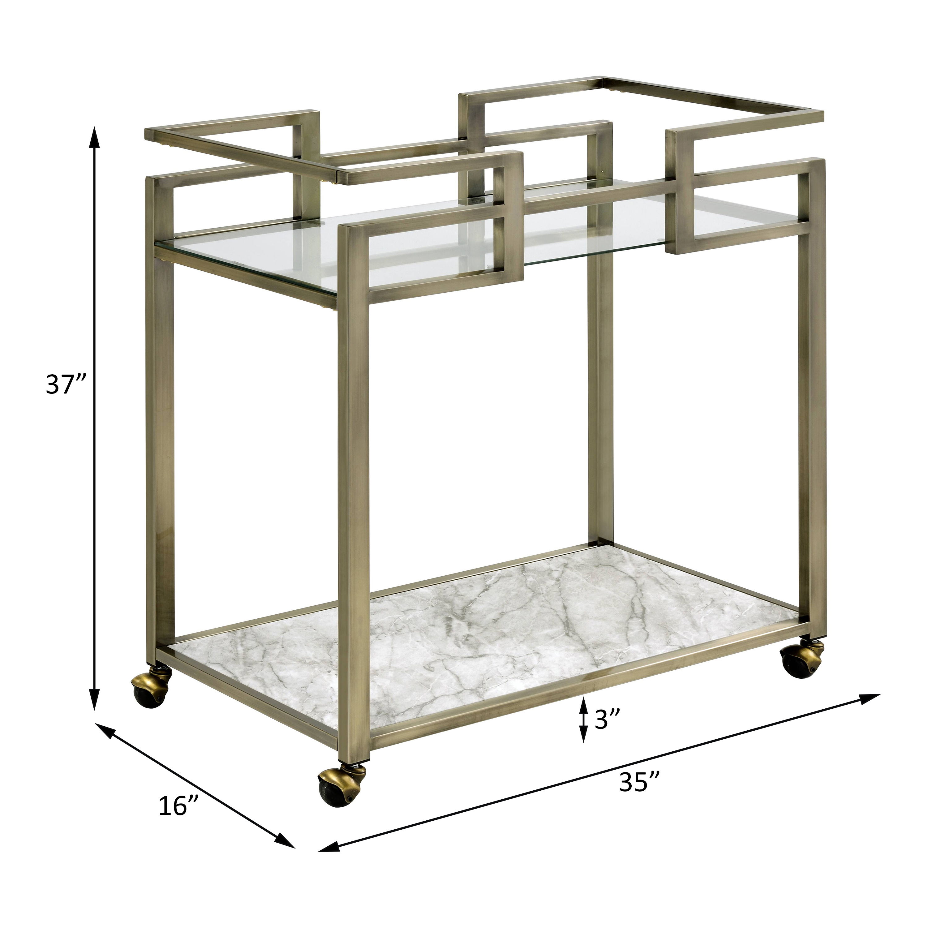 Neilo - Serving Cart - Clear Glass, Faux Marble Top & Wire Brass, silver, view 6