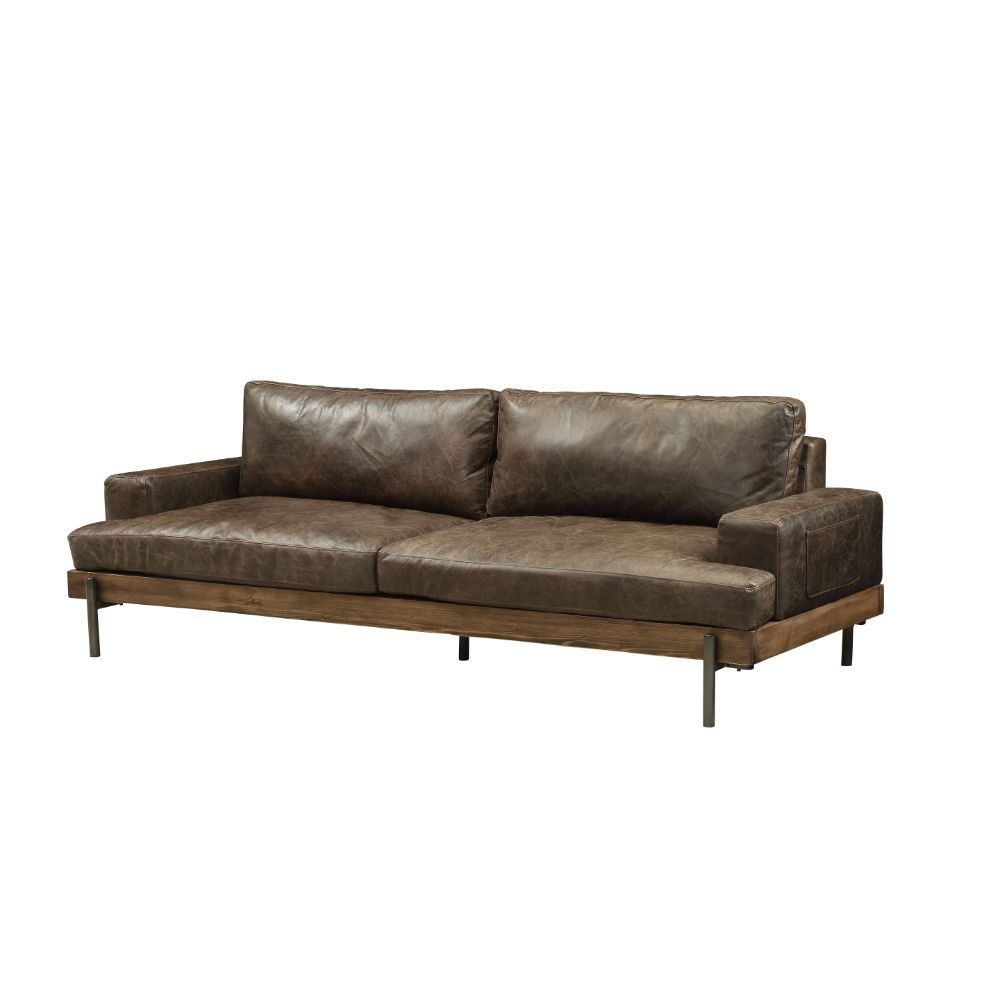 Silchester - Sofa - Distress Chocolate Top Grain Leather & Oak, dark brown