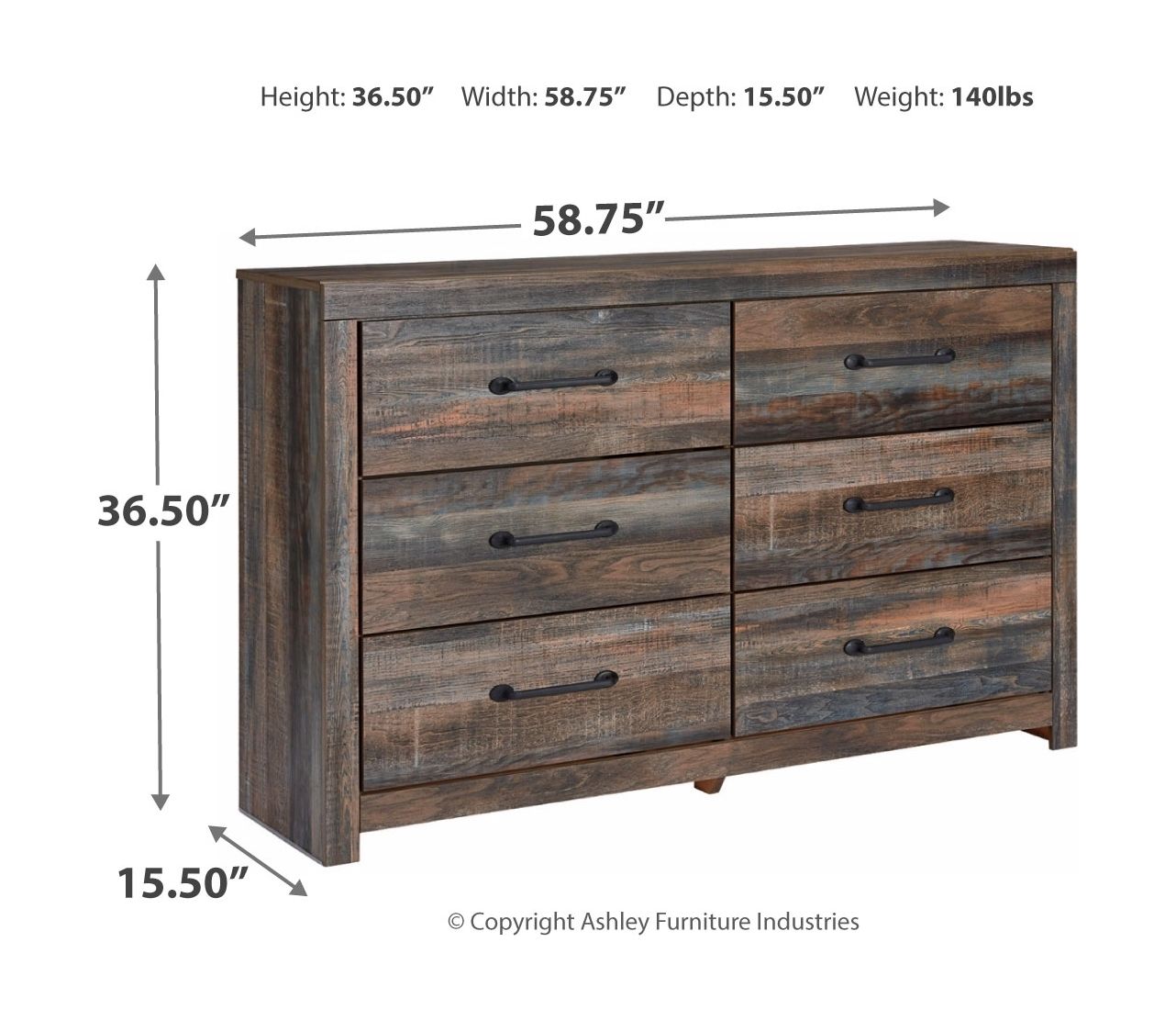 Drystan - 6 Pc. - Dresser, Mirror, King Panel Bed with 2 Side Drawers - Brown / Beige