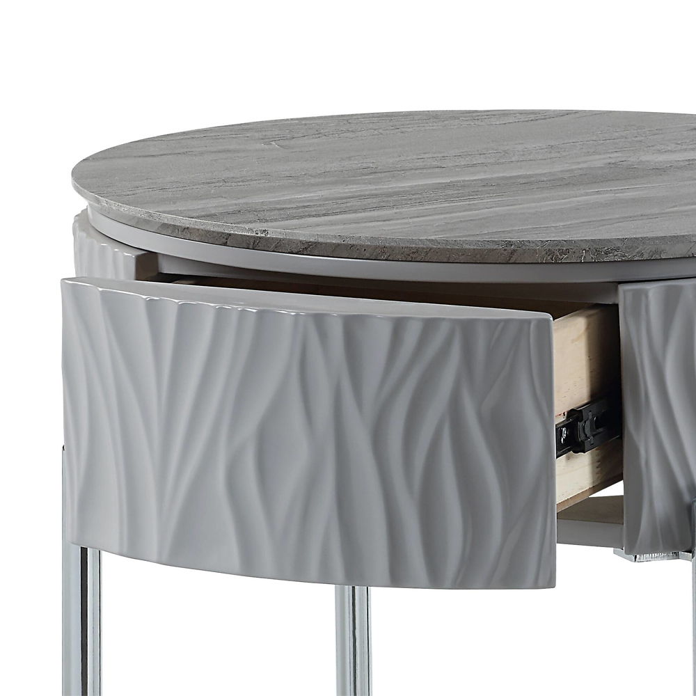 Yukino - End Table - Gray High Gloss & Chrome, gray, view 3