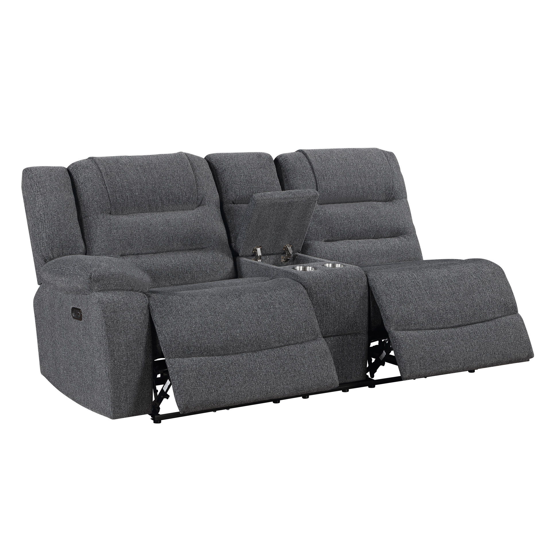 Redondo - LAF Console Loveseat With 2 Recliners Power - Dark Gray