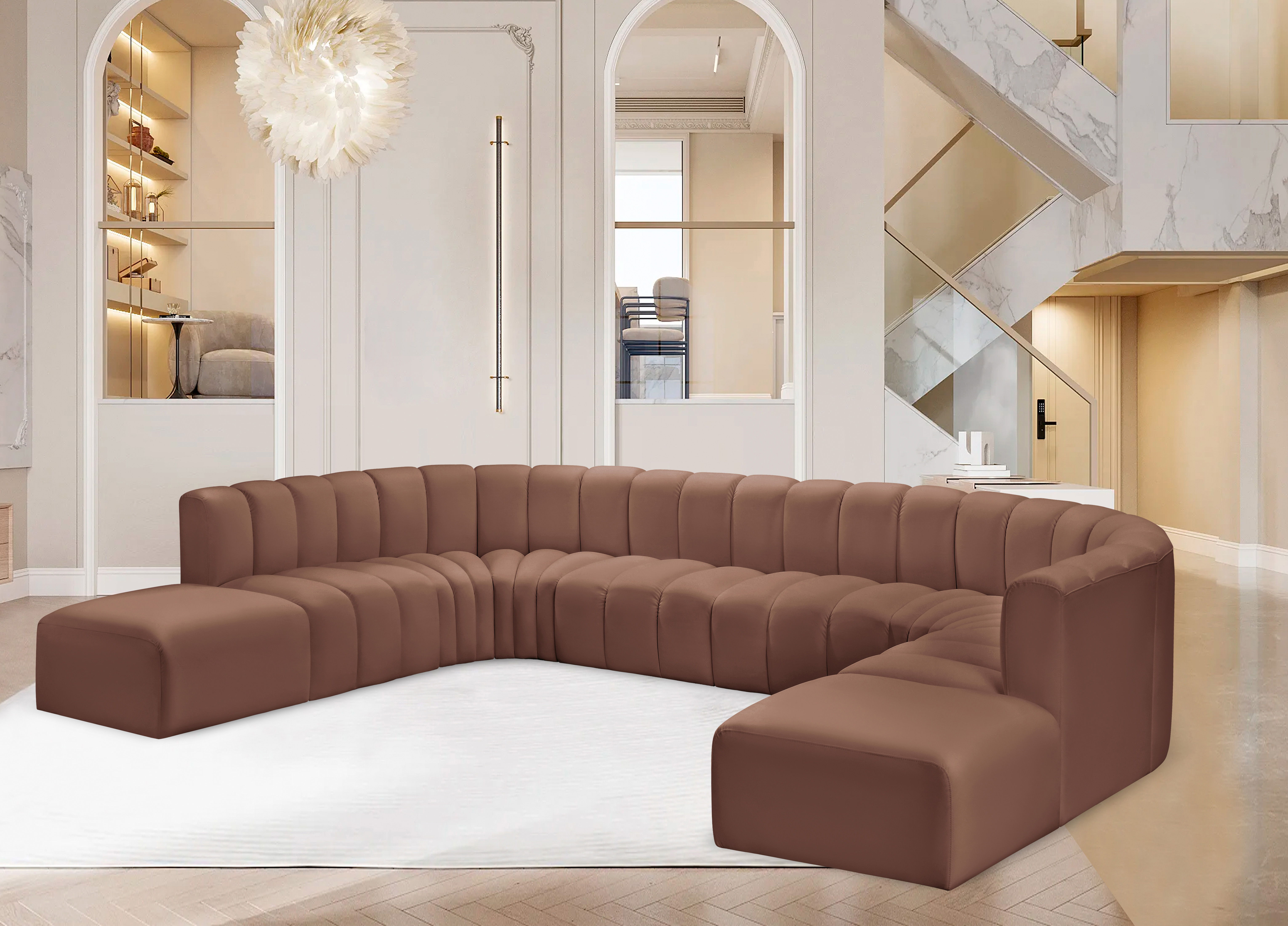 Arc - Faux Leather Modular Sectional - Cognac