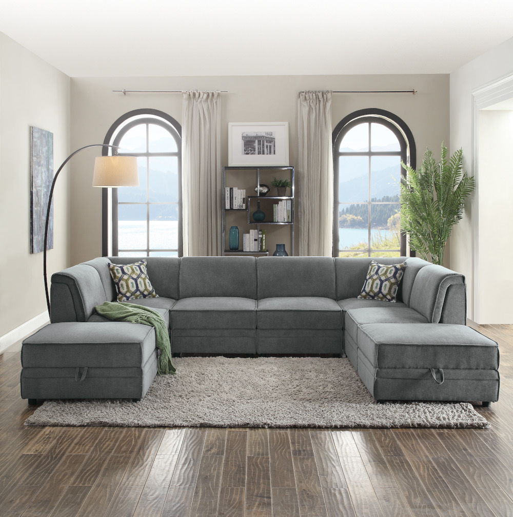 Bois - Modular Armless Chair - Gray Velvet, dark gray, view 3