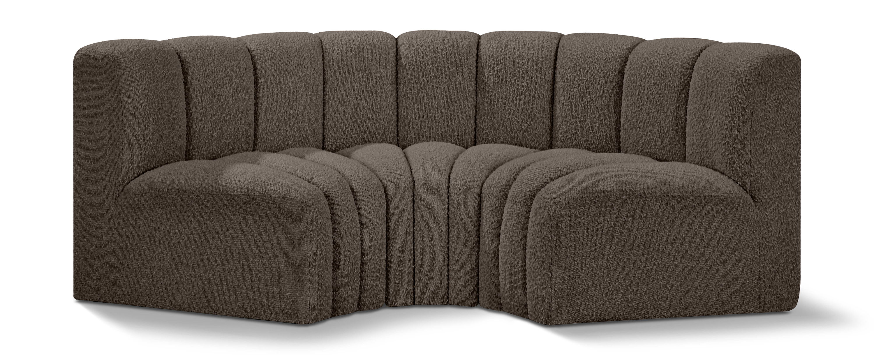 Arc - Boucle Fabric 3 Piece Modular U-Shaped Sofa - Brown