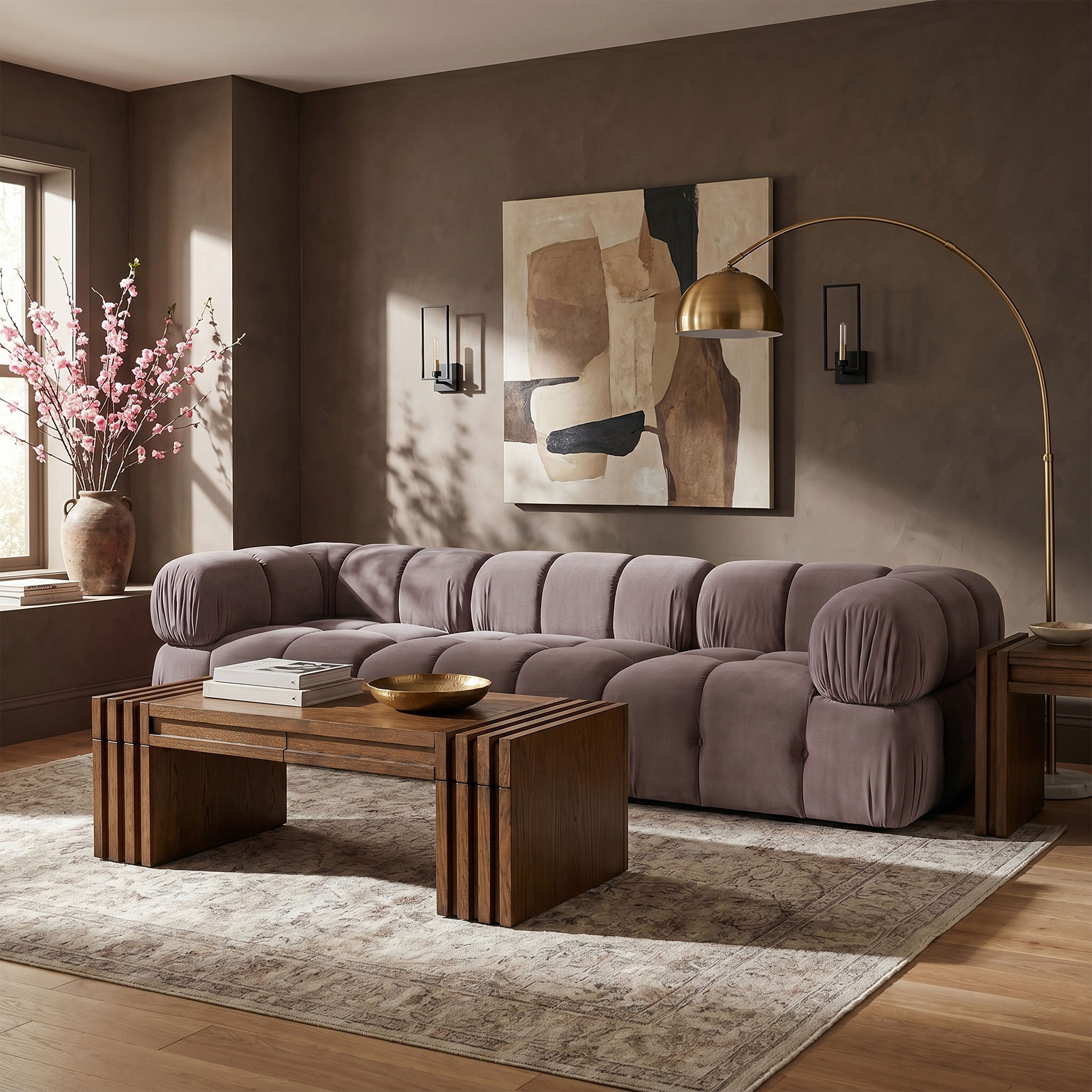 Orin - Velvet Performance Fabric Upholstered 3 Piece Modular Sofa - Taupe