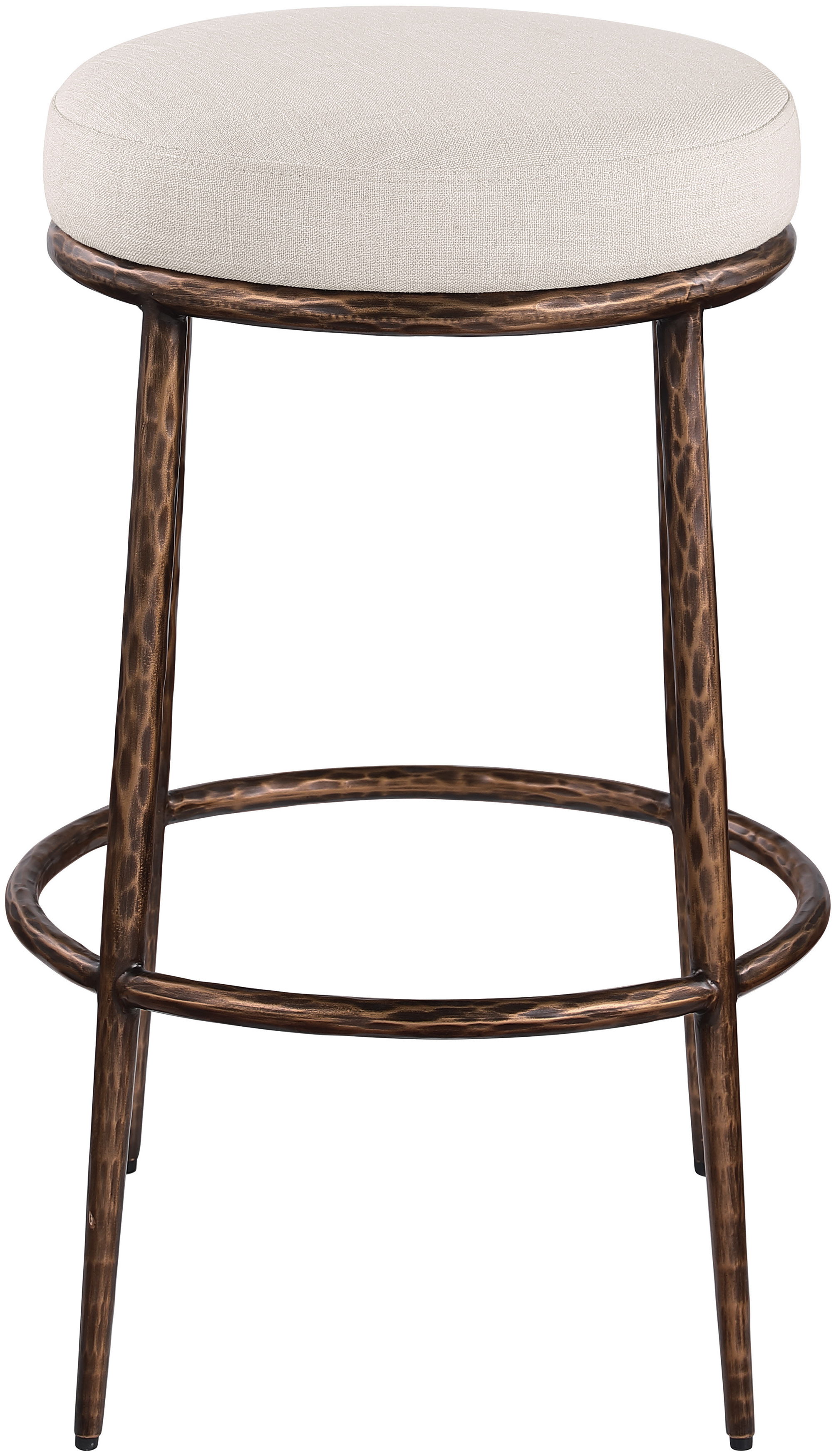 Ferro - Performance Fabric Upholstered Backless Bar Stool - Beige / Antique Bronze