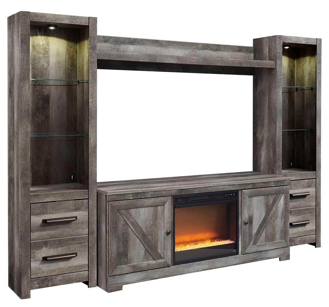 5 Pc · Entertainment Center - 63" TV Stand With Fireplace Insert Glass/Stone