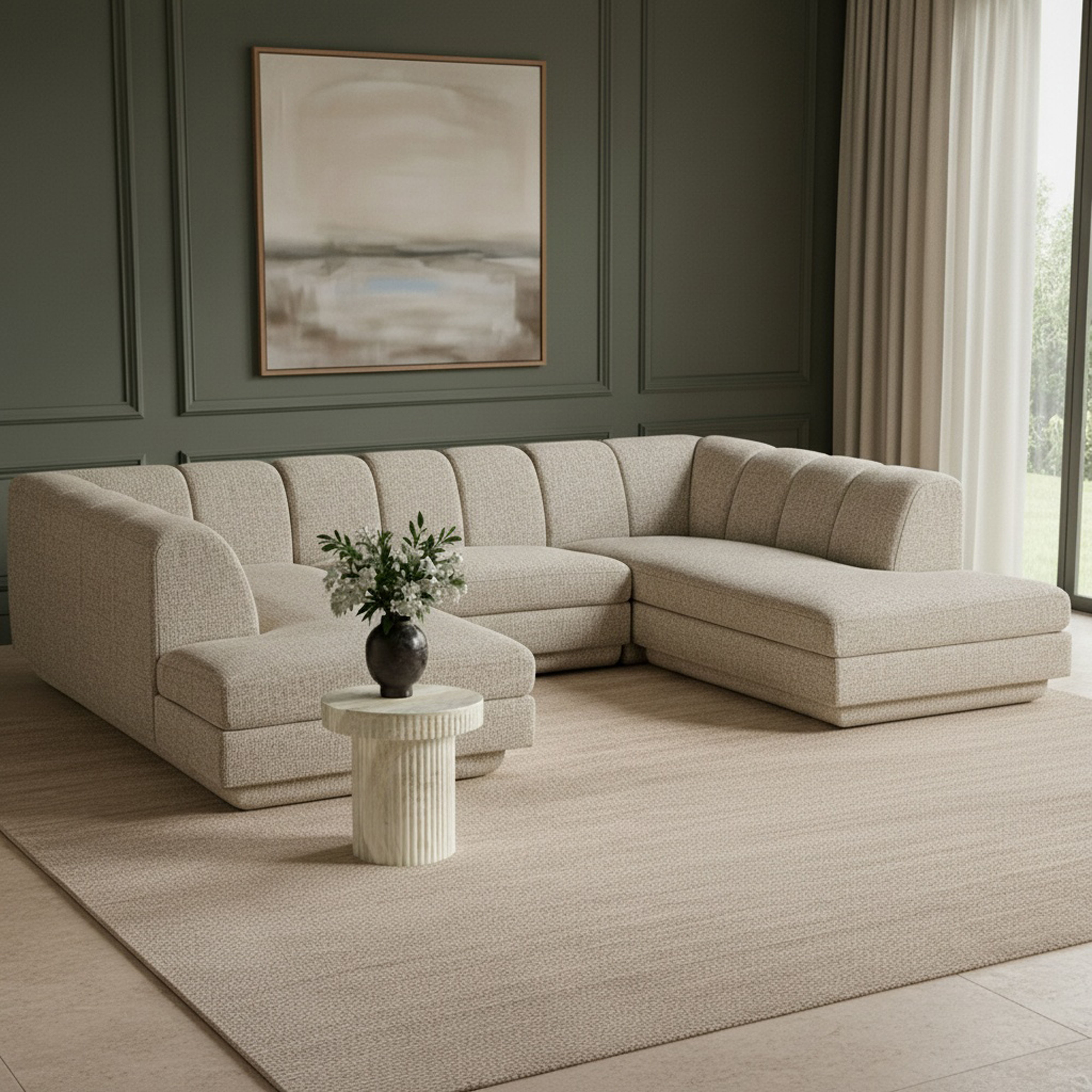 Modari - Fabric Upholstered 3 Piece U-Shaped Modular Sectional - Beige