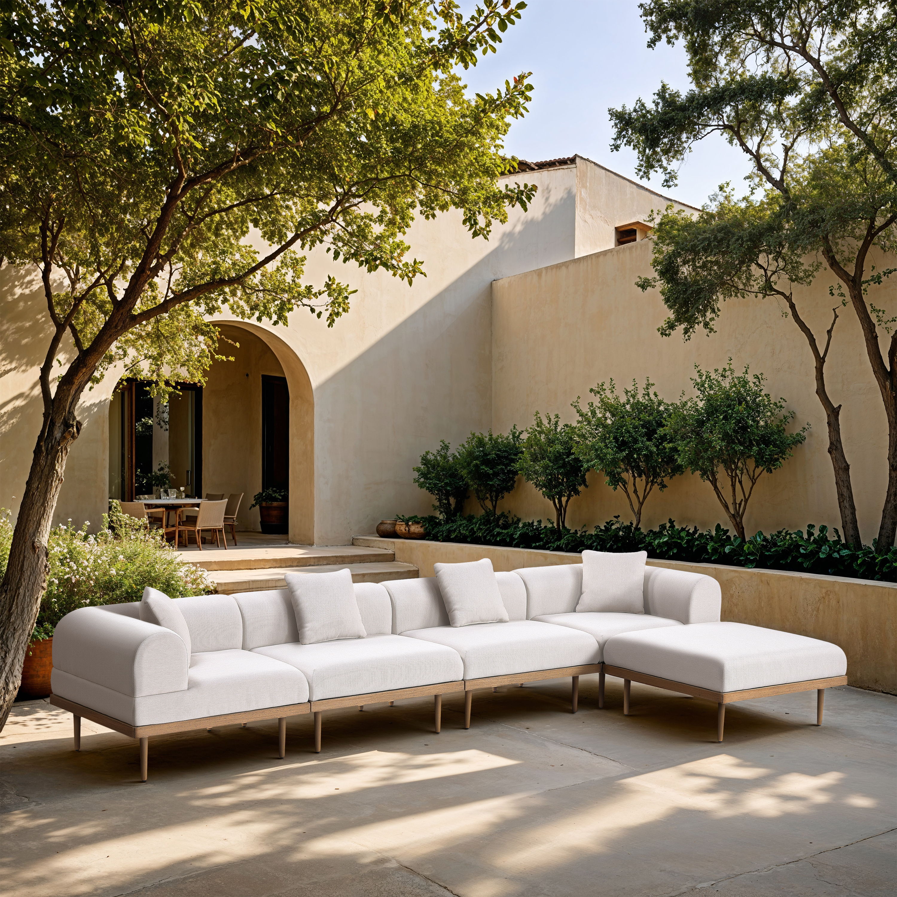 Laguna - 5 Piece 142" Upholstered Outdoor Patio Modular Sectional - Cream