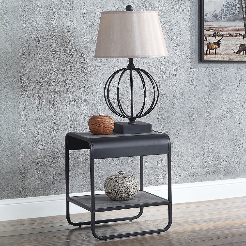 Raziela - 21" End Table - Concrete Gray & Black, black, view 5
