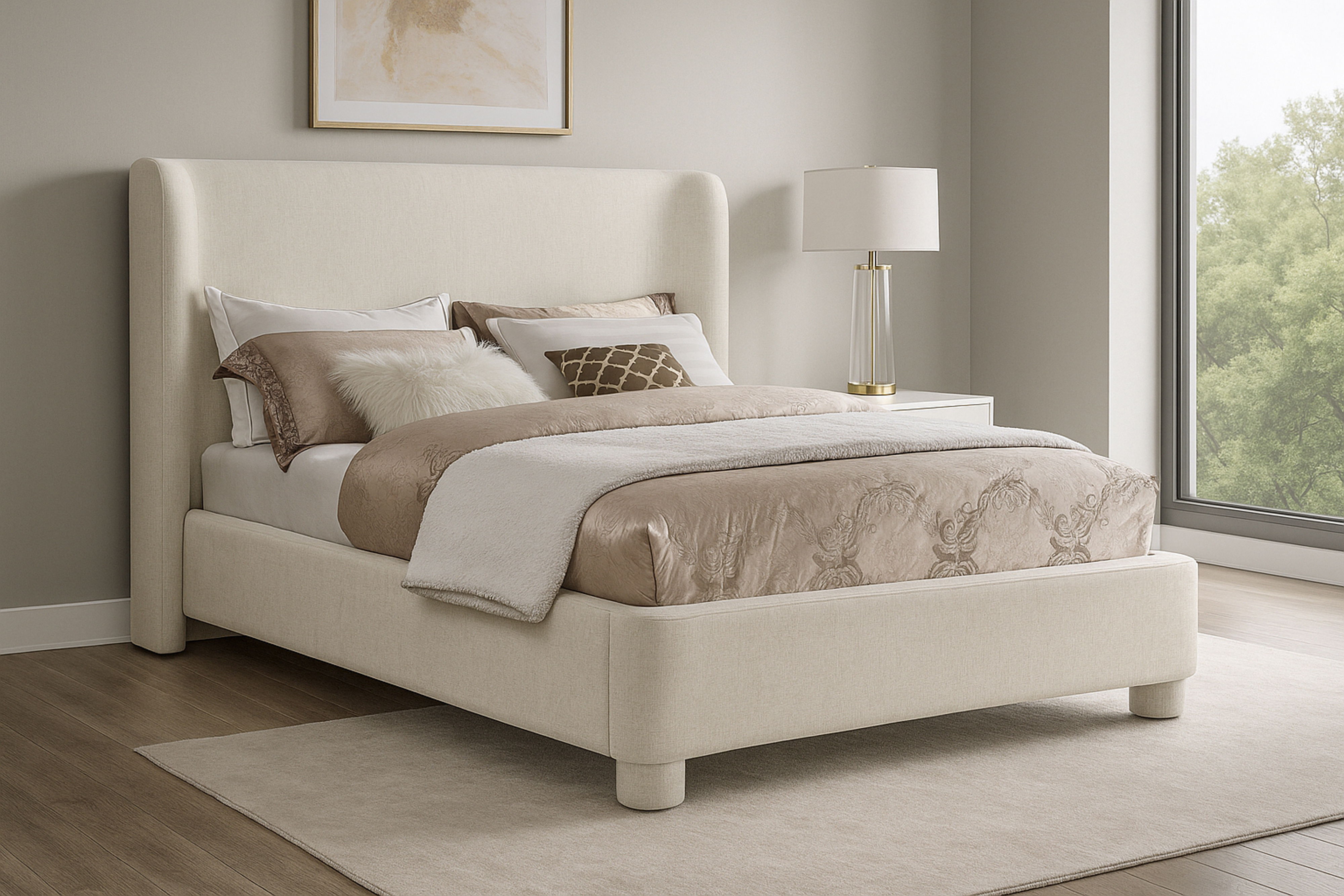Penny - Chenille Fabric King Bed - Cream