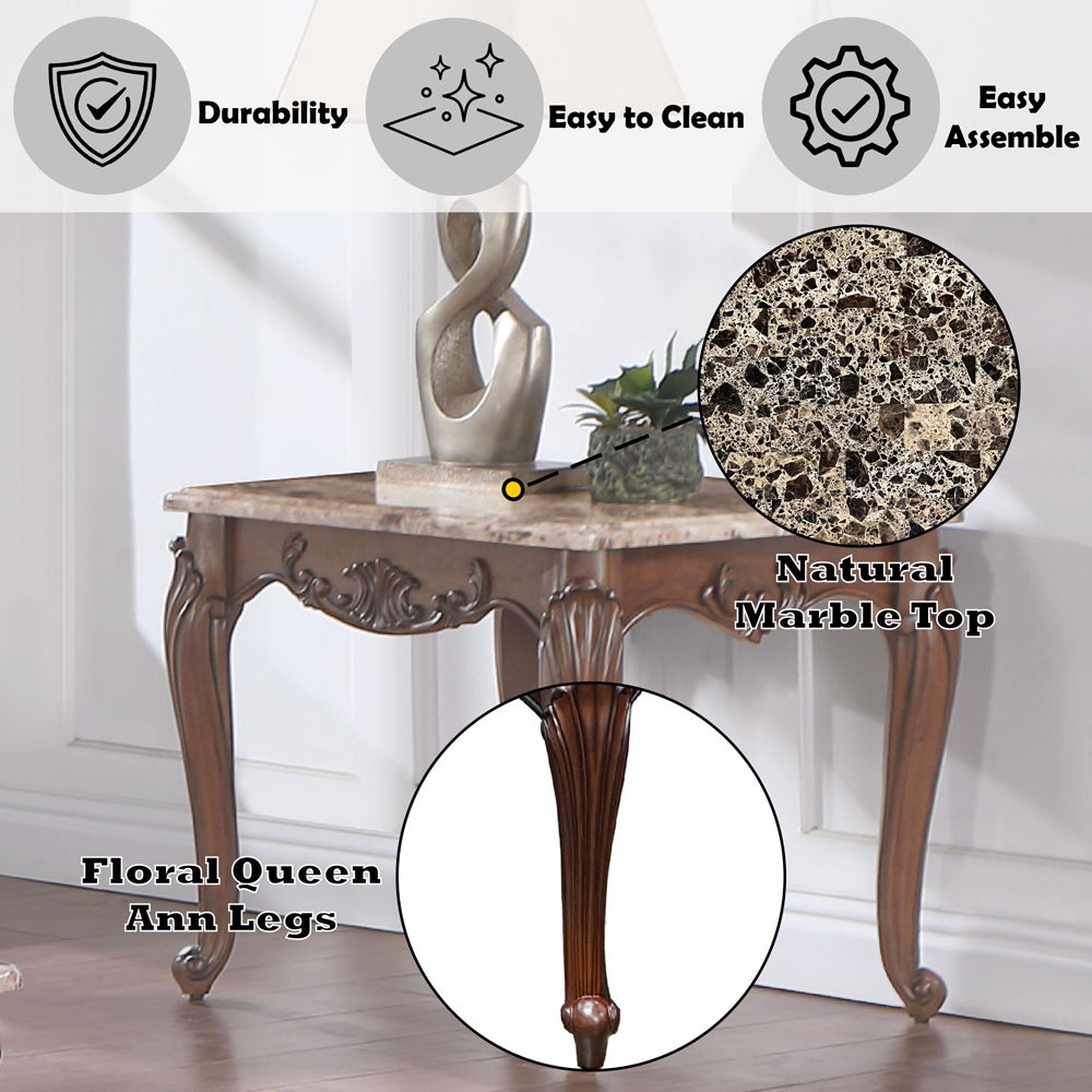 Nayla - End Table - Natural Marble Top & Cherry, dark brown, view 8
