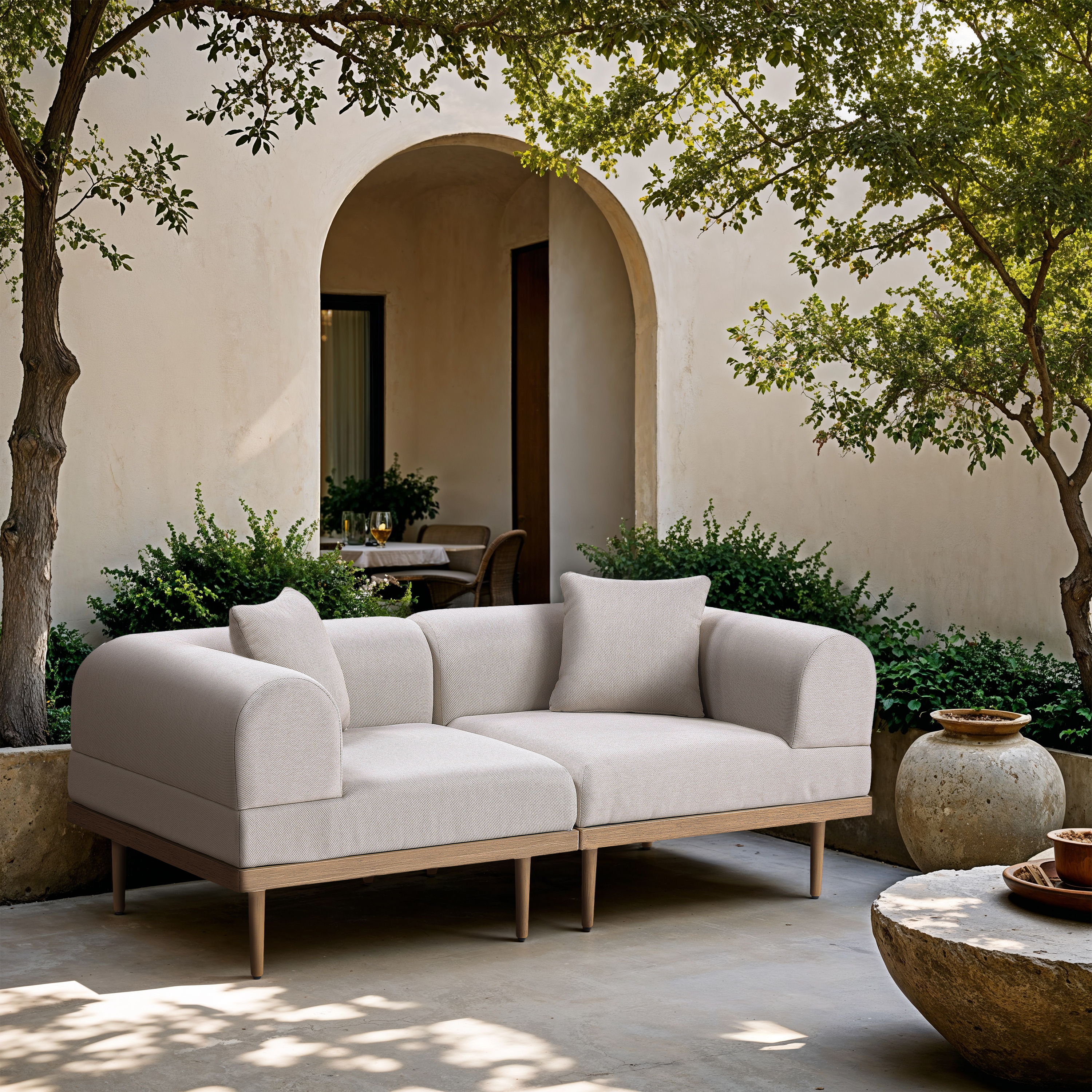 Laguna - 2 Piece Resilient Water Resistant Fabric 71" Upholstered Outdoor Patio Modular Loveseat - Beige