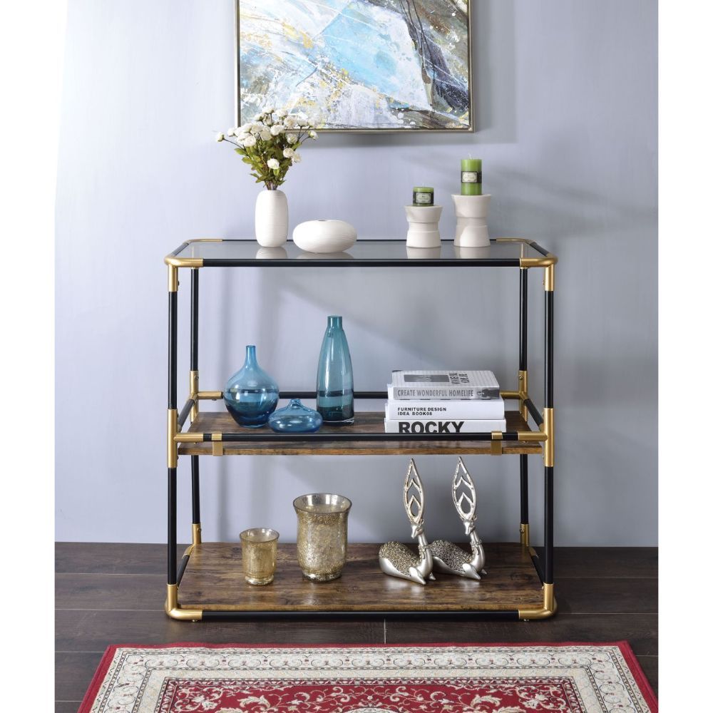 Heleris - Console Table - Smoky Glass Top & Black & Gold, black, view 2