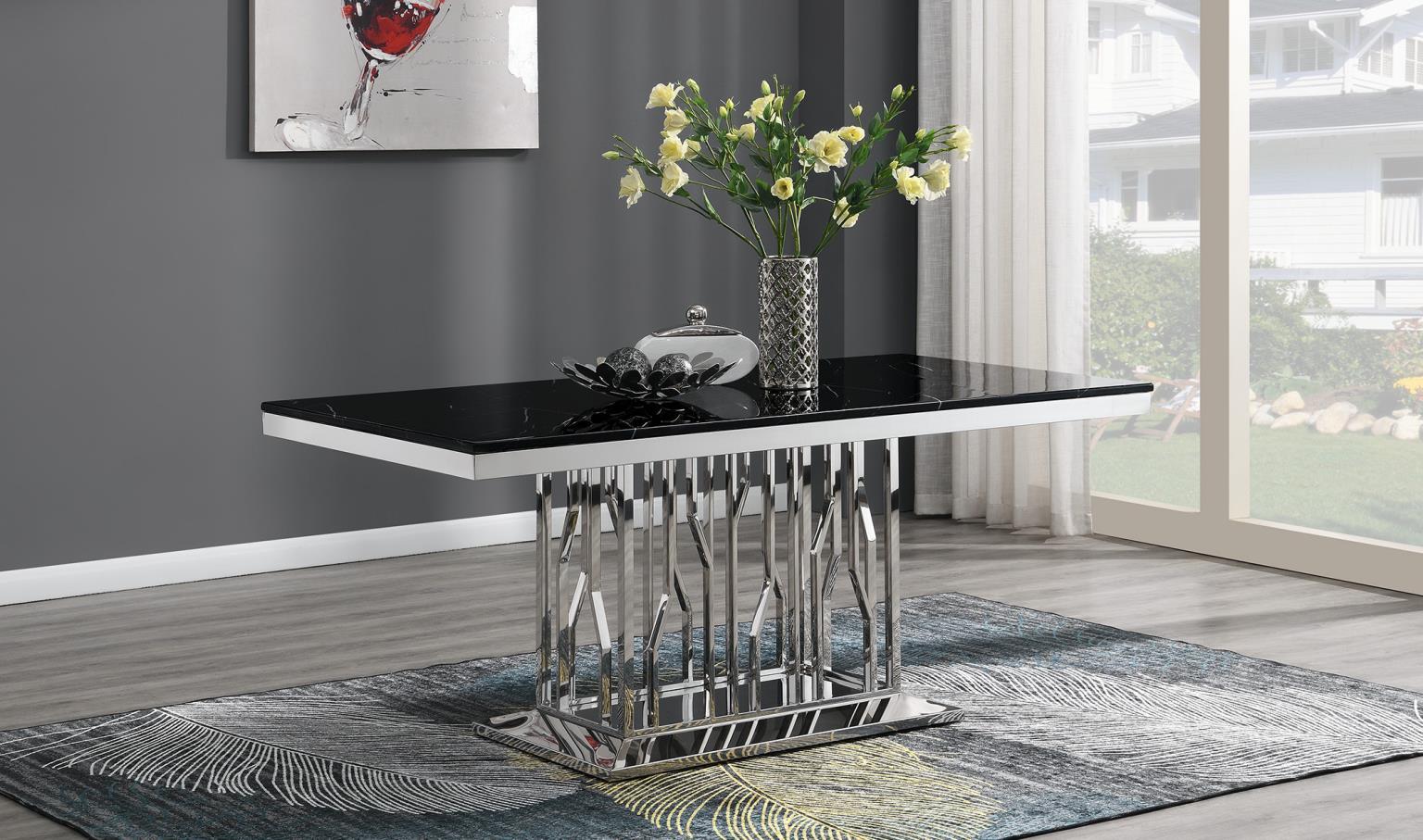 G-081-T-BLACK - 5 Piece Dining Room Set (Table, 4 Velvet Chairs) - Black