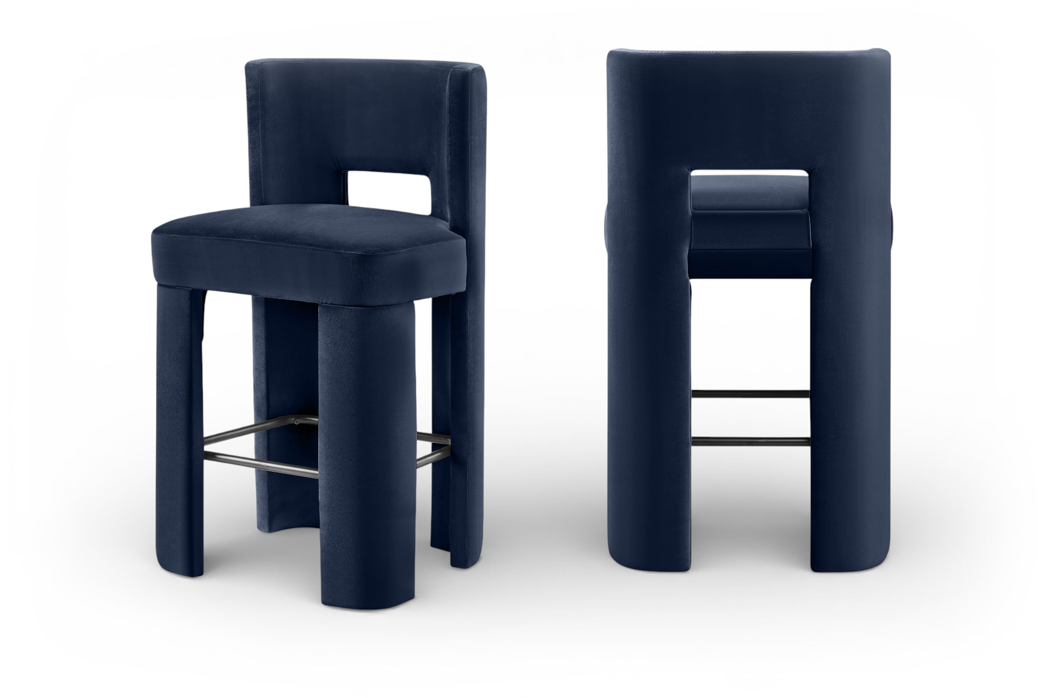 Zuno - Velvet Performance Fabric Upholstered Bar Stool (Set of 2) - Navy