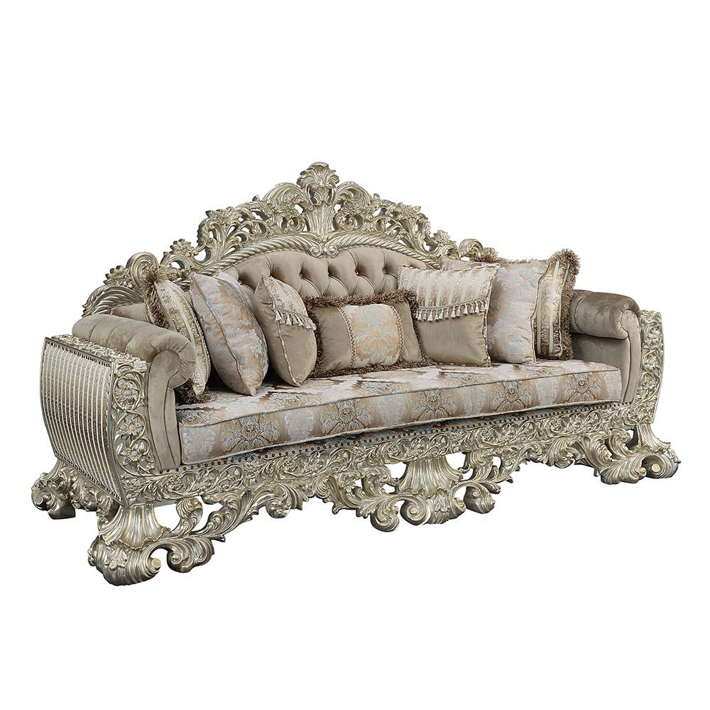 Sorina - Sofa With 7 Pillows - Velvet, Fabric & Antique Gold, beige, view 8