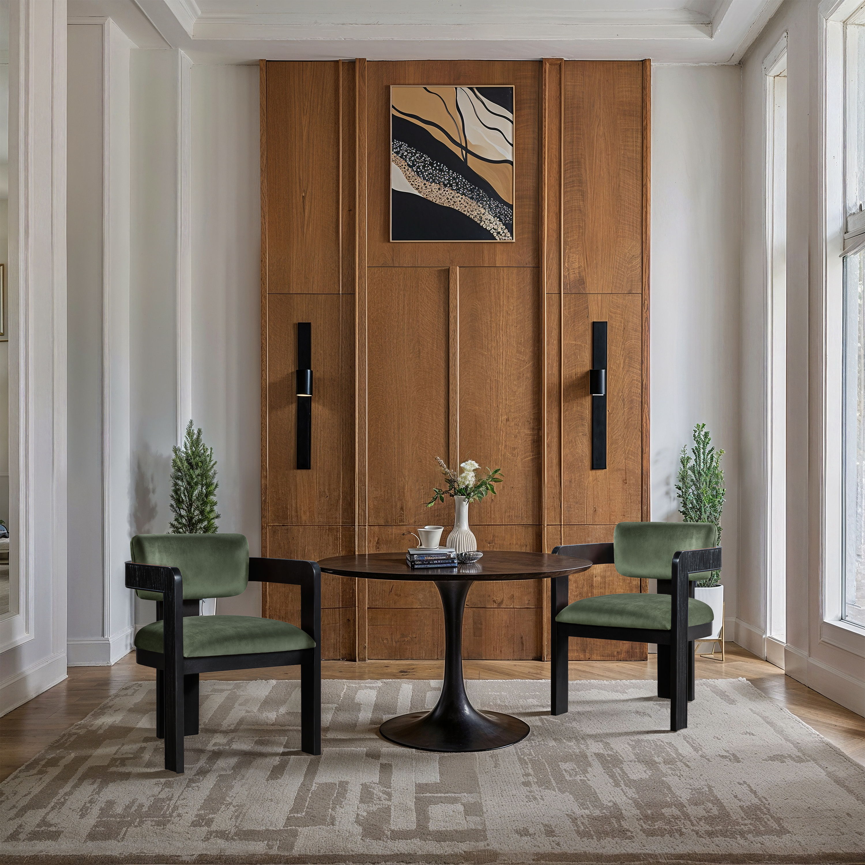 Sacha - Velvet Dining Chair With Black Base (Set of 2) - Green