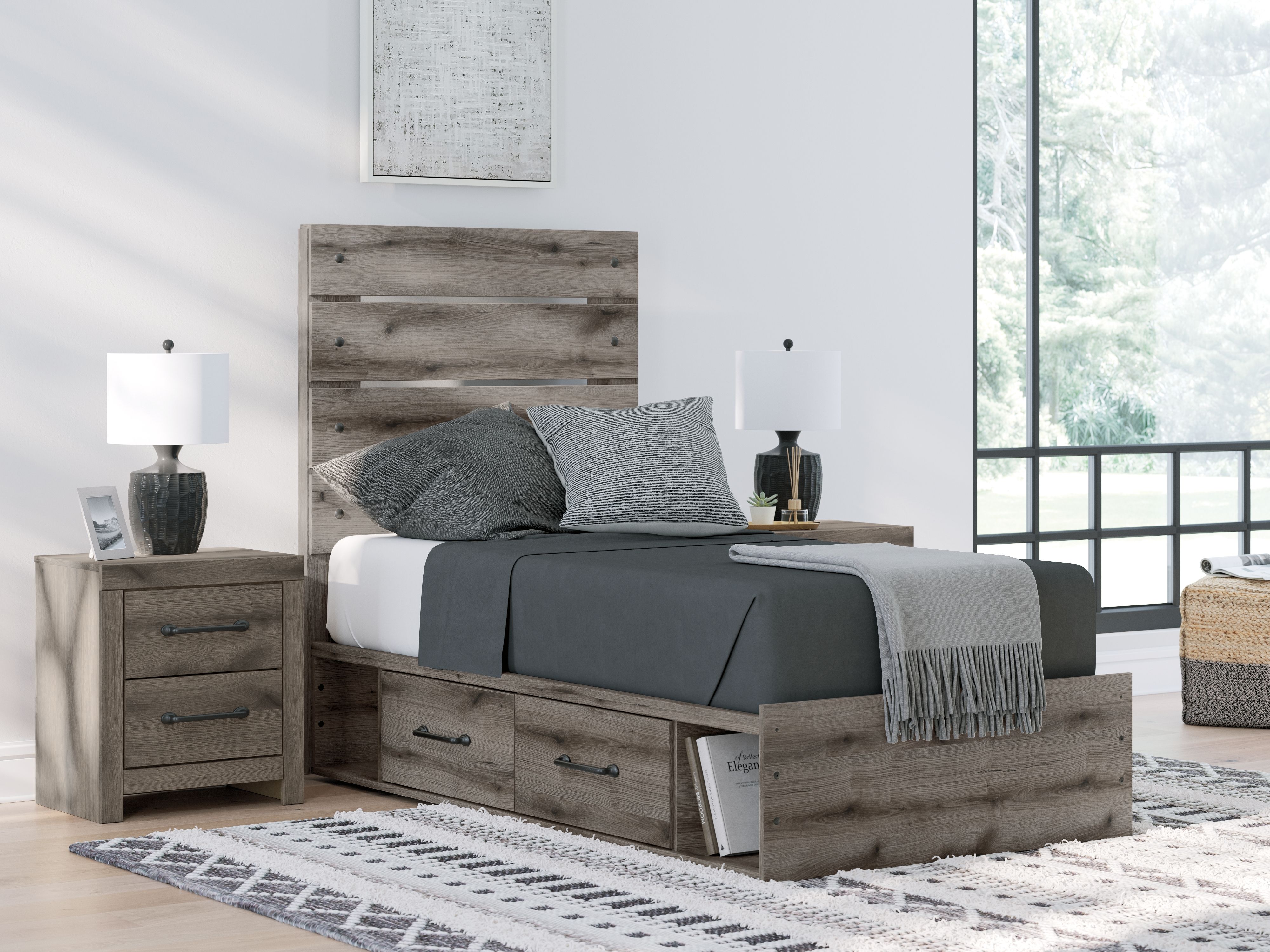 Ashley Furniture Graystorm - Twin Panel Bed With Storage - Brown Gray - Image 2