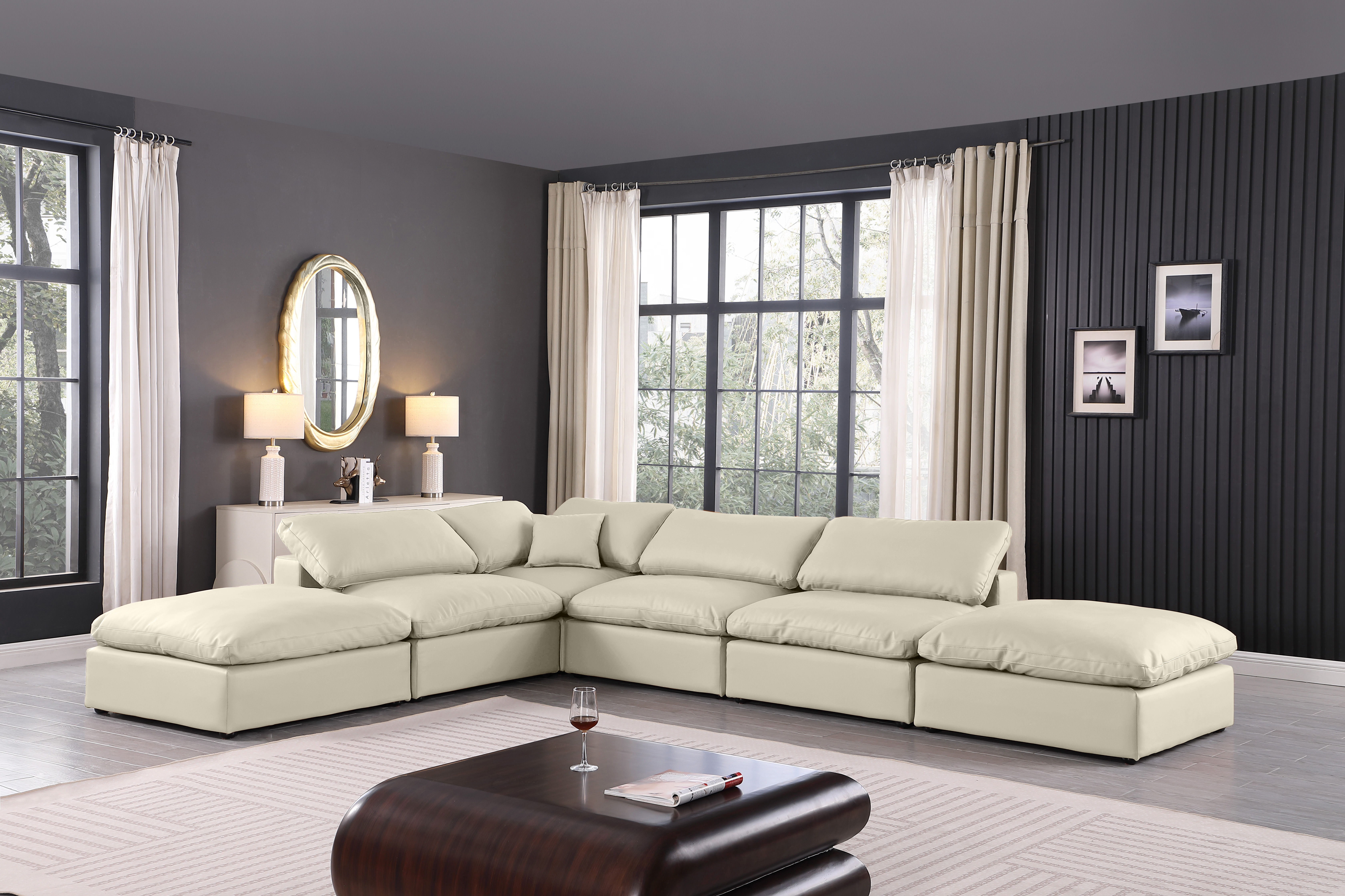 Comfy - 6 Piece Faux Leather Modular Sectional - Cream