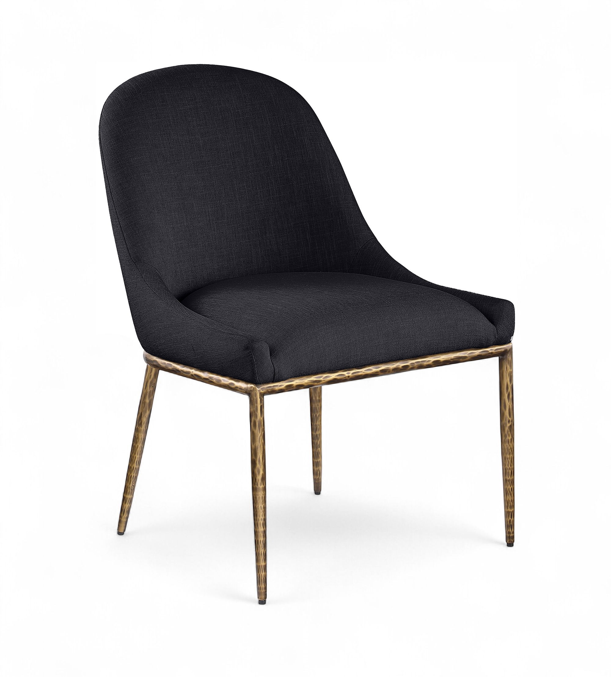 Ferro - Linen Textured Performance Fabric Upholstered Dining Side Chair - Black / Brushed Brass