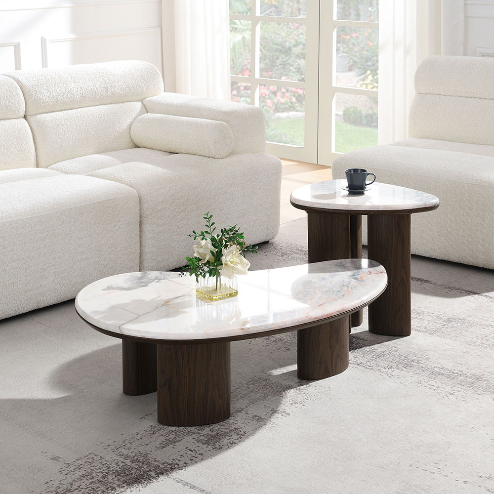 Hanale - End Table With Marble Top - Natural / Brown, beige, view 5