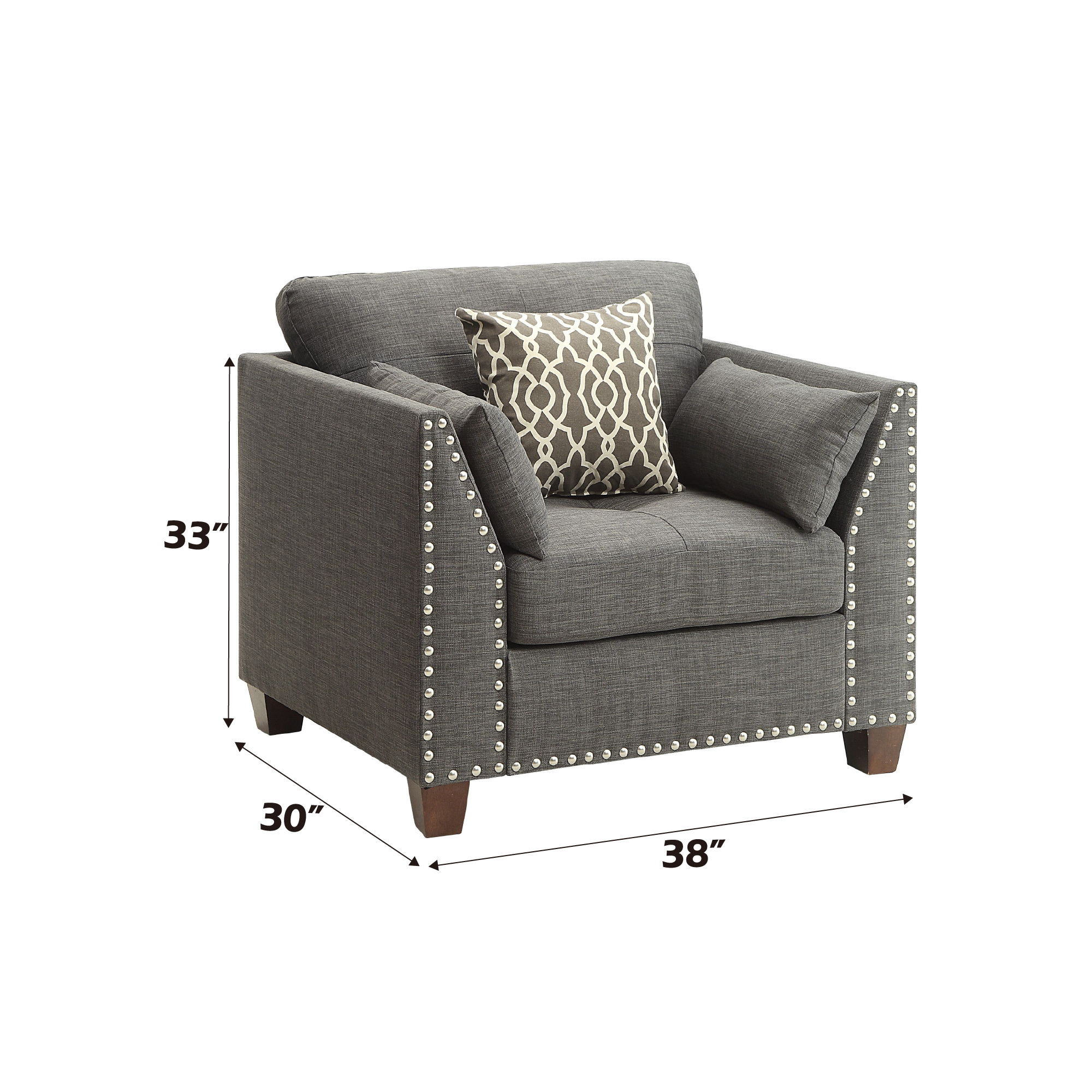Laurissa - Chair With 3 Pillows - Light Charcoal Linen, dark gray, view 5