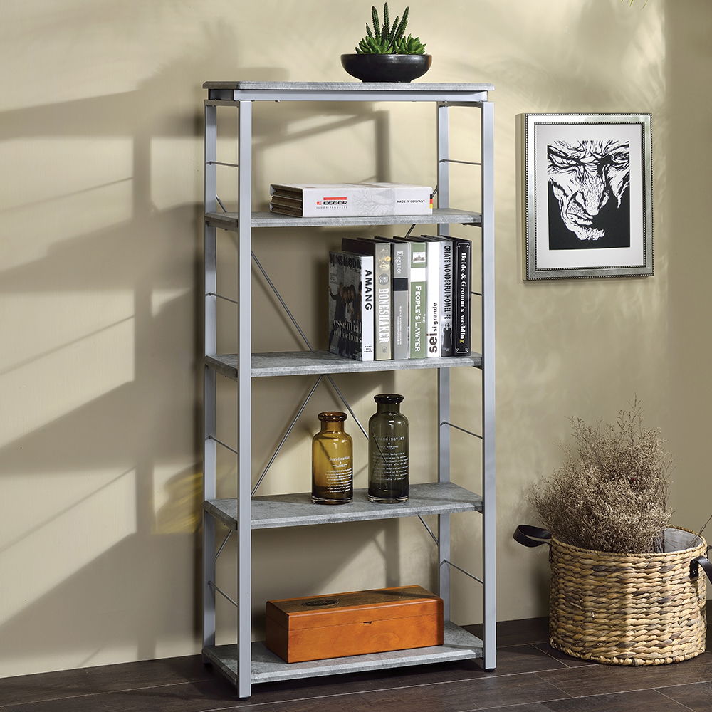 Jurgen - Bookshelf - Faux Concrete & Silver, silver