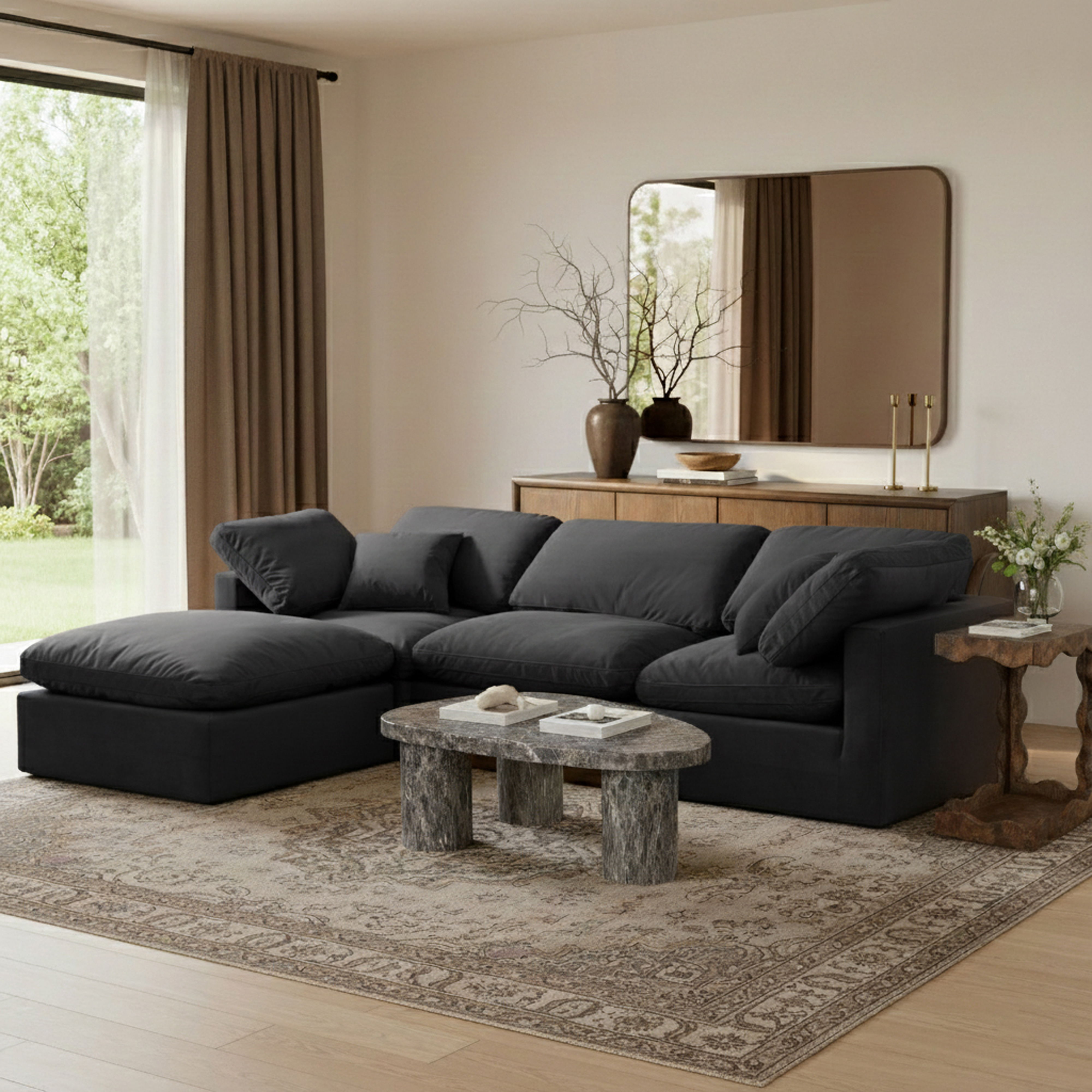 Indulge - Velvet 4 Piece Modular Sectional With Chaise - Charcoal