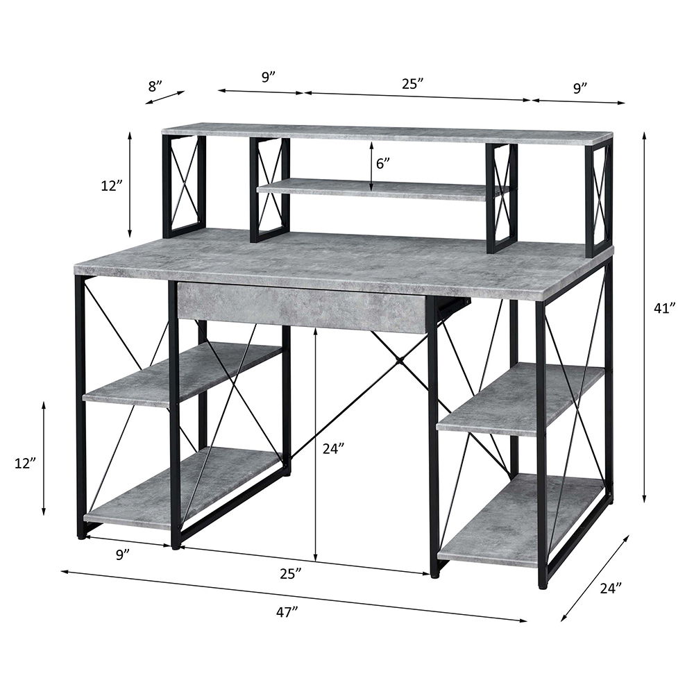 Amiel - Writing Desk - Faux Concrete & Black, gray, view 5