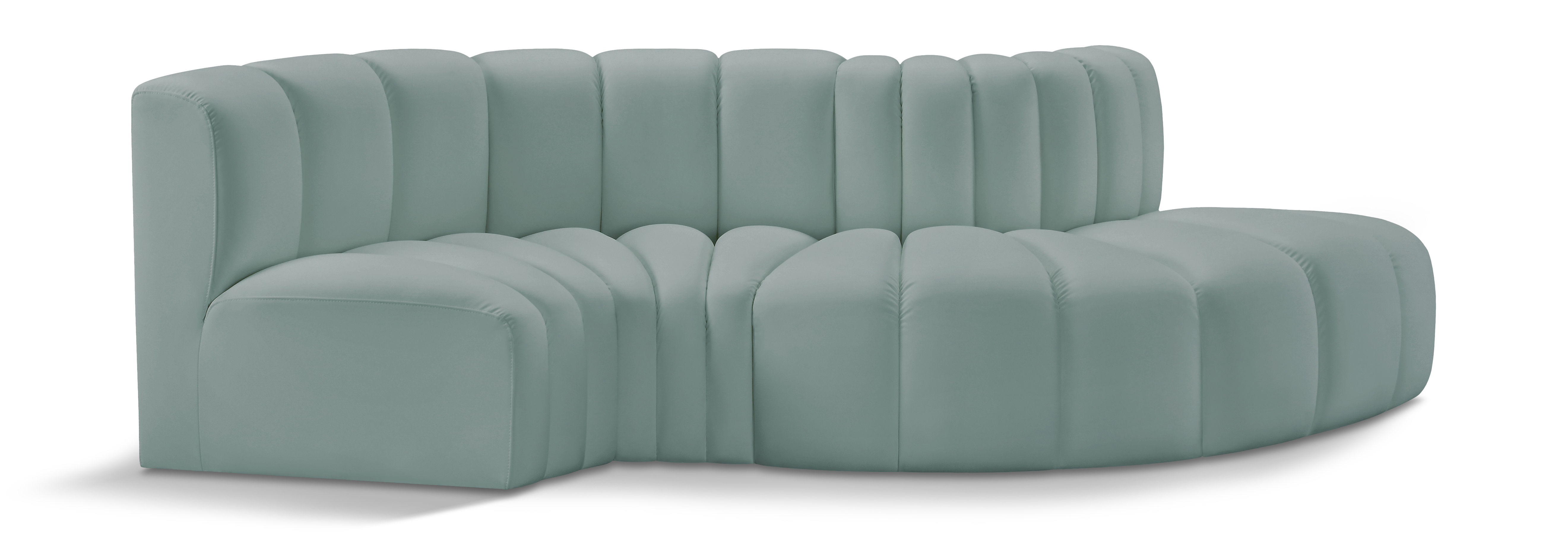 Arc - Faux Leather 4 Piece L-Shaped Modular Sofa - Mint Green