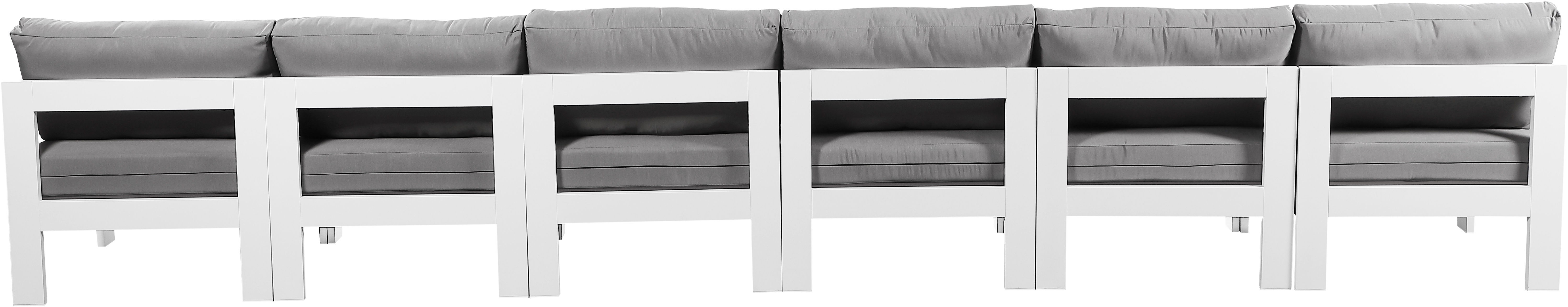 Nizuc - Outdoor Patio 6 Piece Armless Modular Sofa With White Frame - Gray