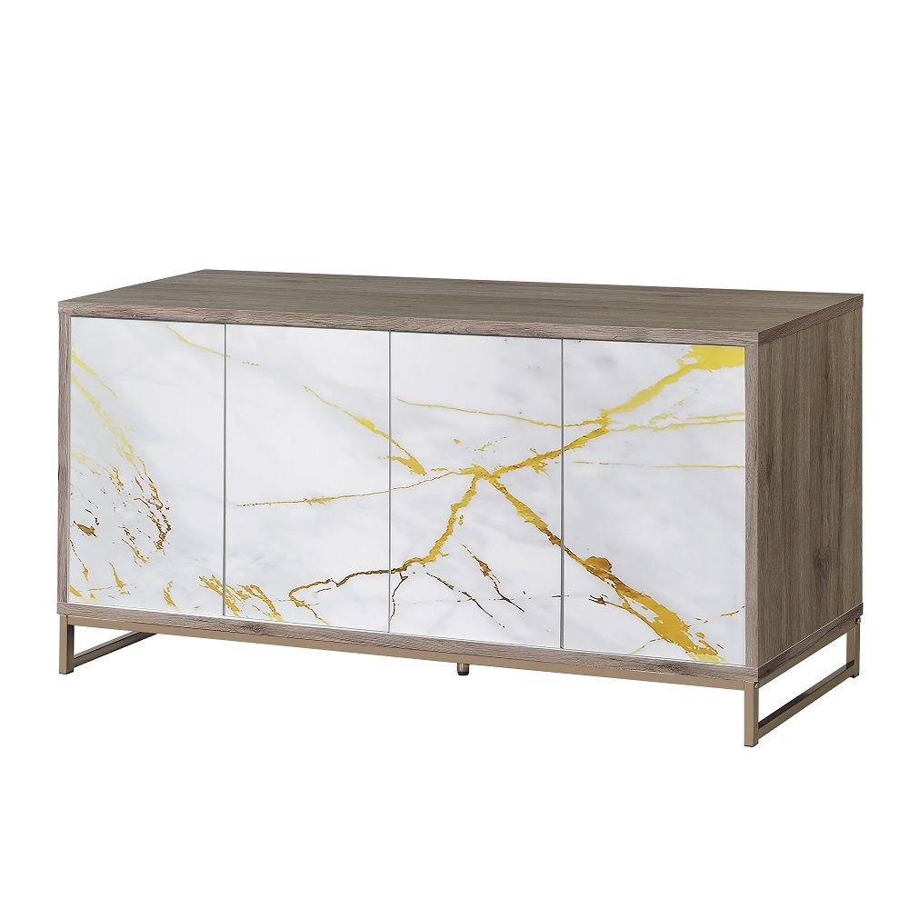 Paavan - Console Cabinet - White Marble Print Oak & Champagne, dark brown, view 2