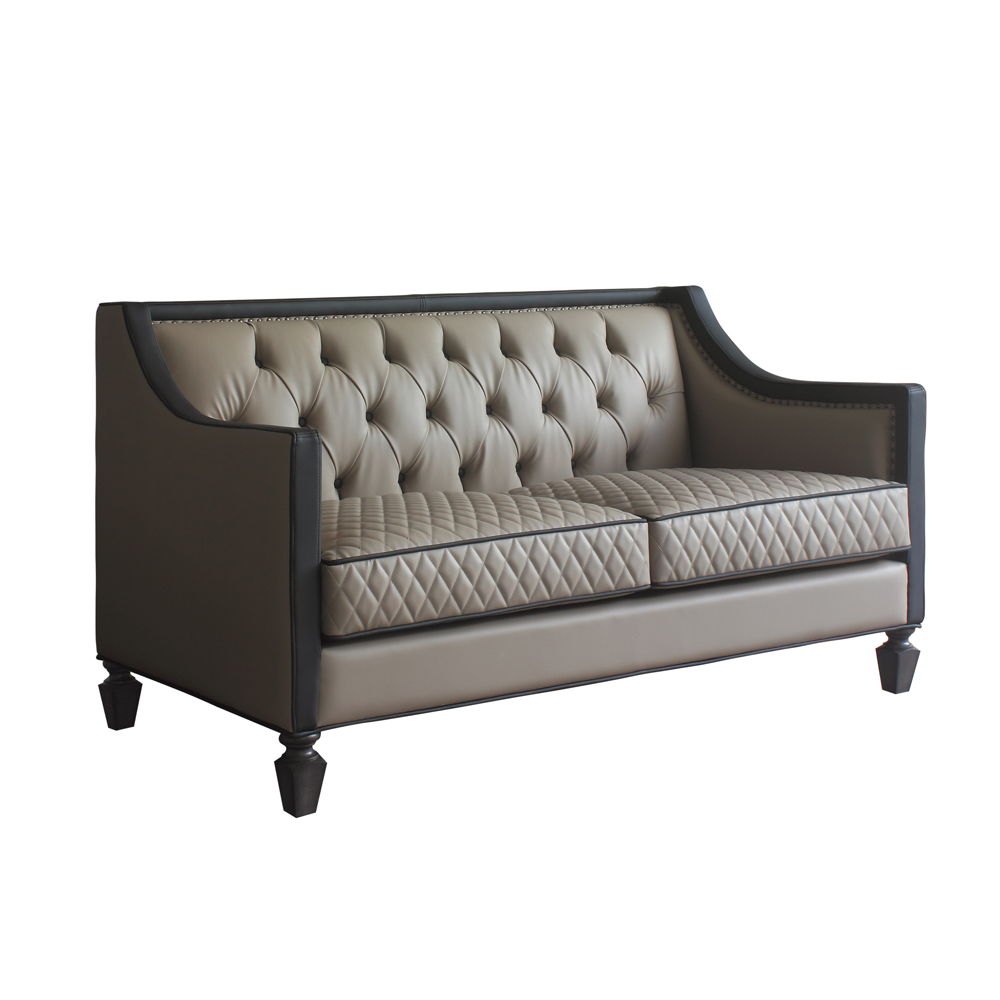 House Beatrice - Loveseat With 3 Pillows - Tan Synthetic Leather , Black Synthetic Leather & Charcoal, beige, view 8