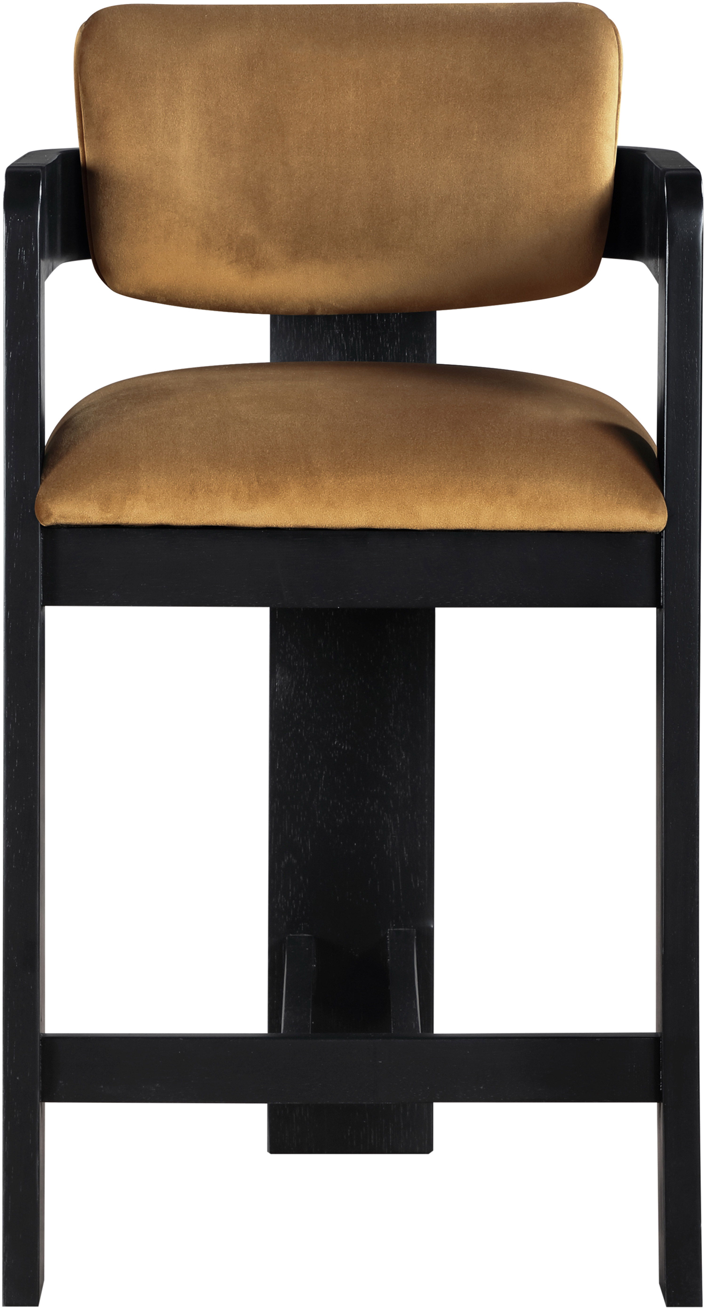 Sacha - Velvet Stool With Black Base - Saddle