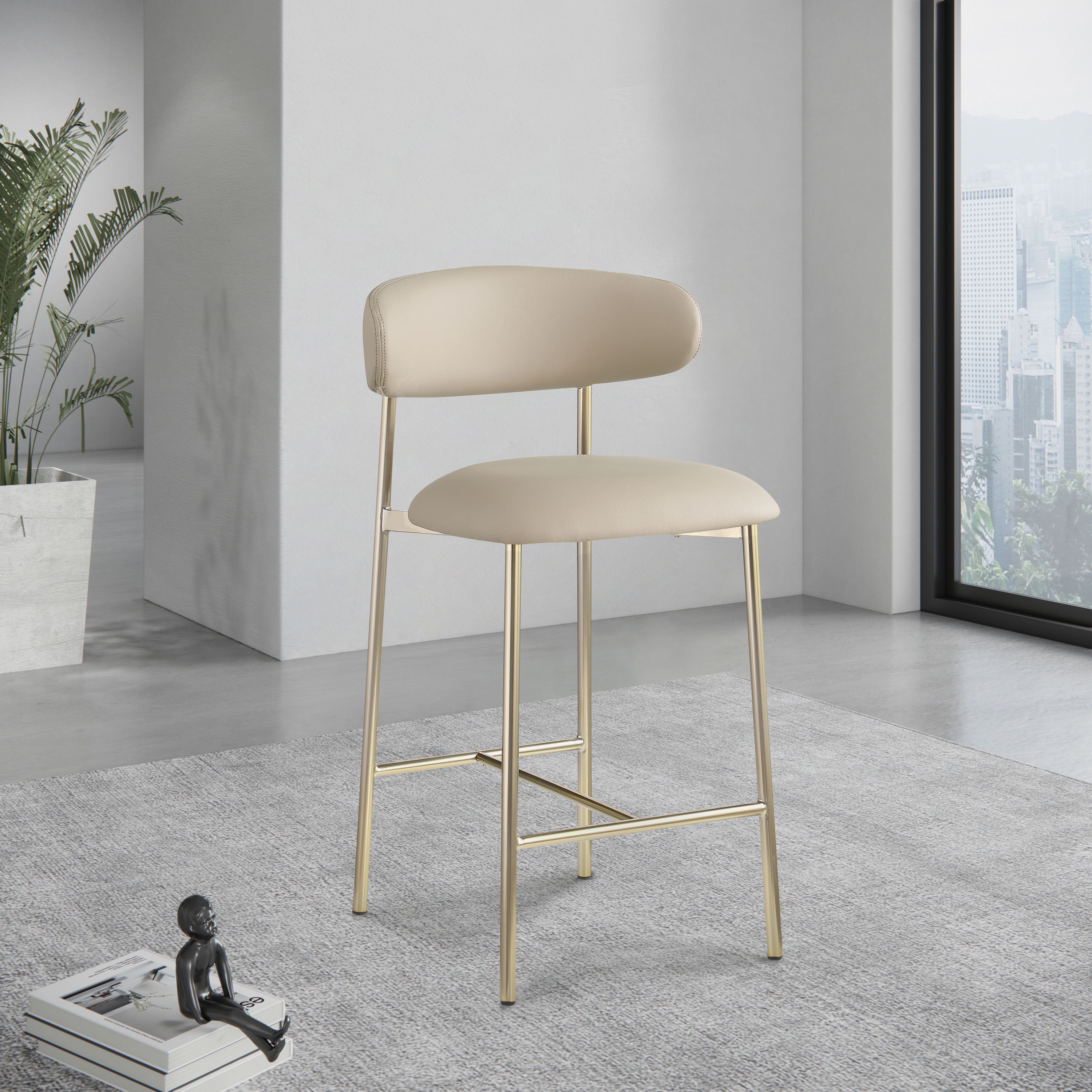 Lupita - Faux Leather Counter Stool (Set of 2) - Taupe