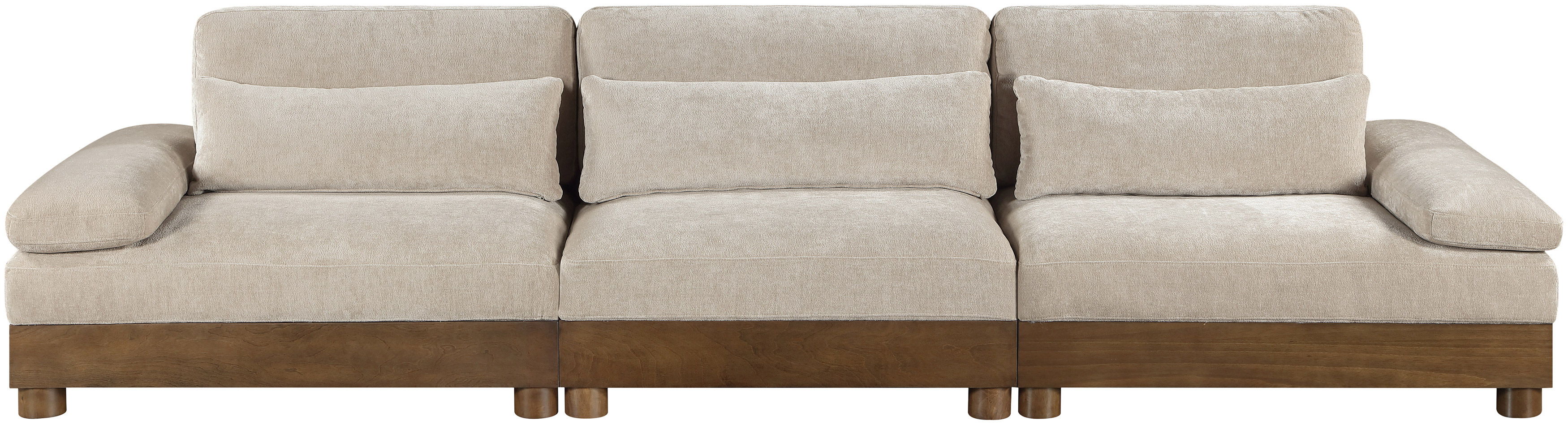 Turin - 135.5" Chenille Fabric Upholstered 3 Piece Modular Sofa - Taupe / Brown Walnut