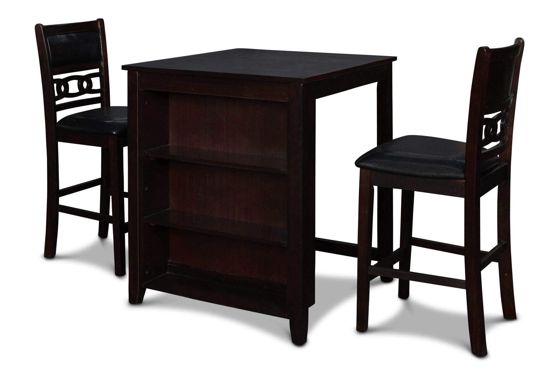 Gia - Counter Table With 2 Chairs & Storage Shelf - Ebony