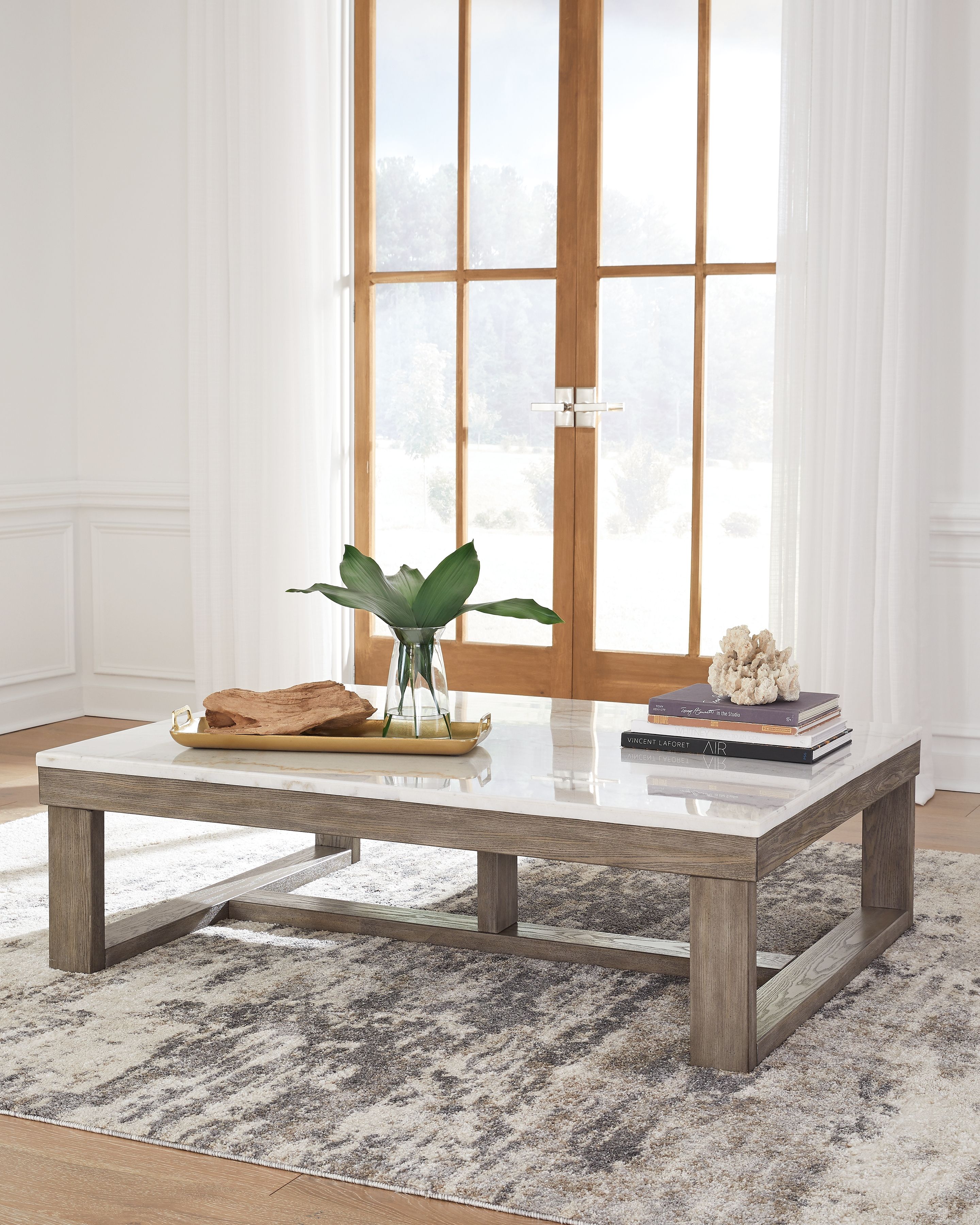 Ashley Furniture Loyaska - Rectangular Cocktail Table - Brown / Ivory - Image 2