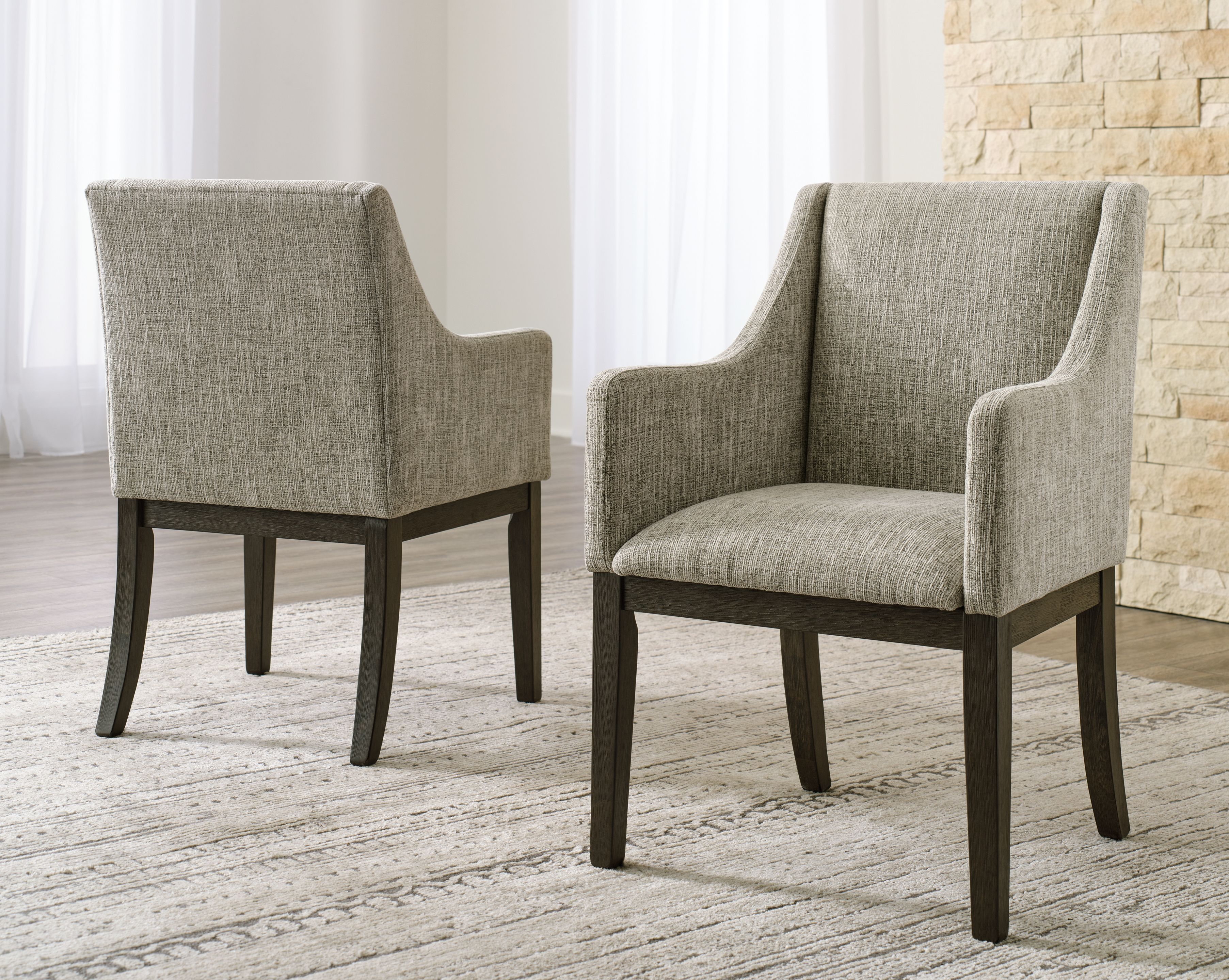 Ashley Burkhaus Dining UPH Arm Chair (2/CN) - Beige/Dark Brown