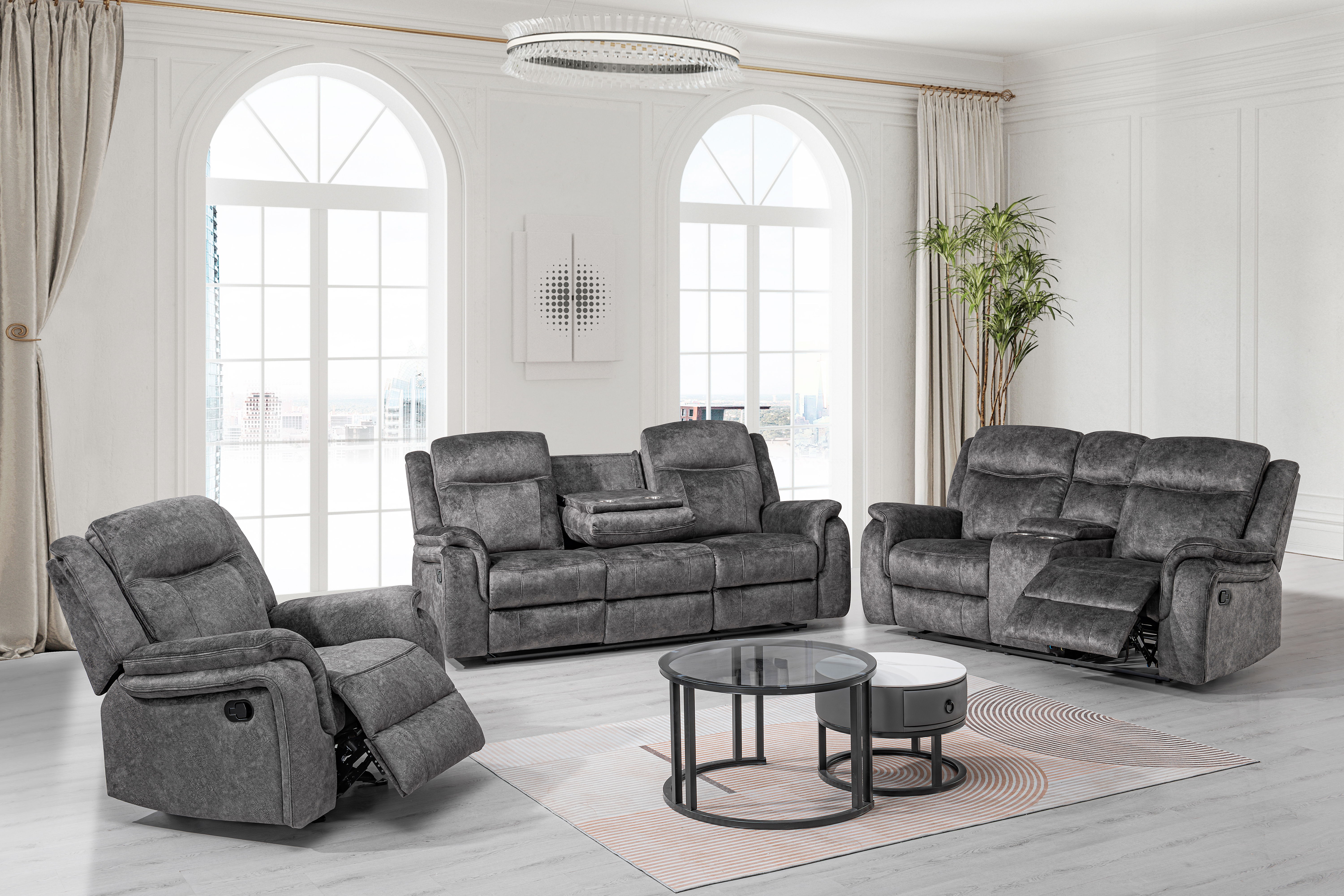 Park City - Manual 3 Piece Sofa & Loveseat & Recliner - Slate
