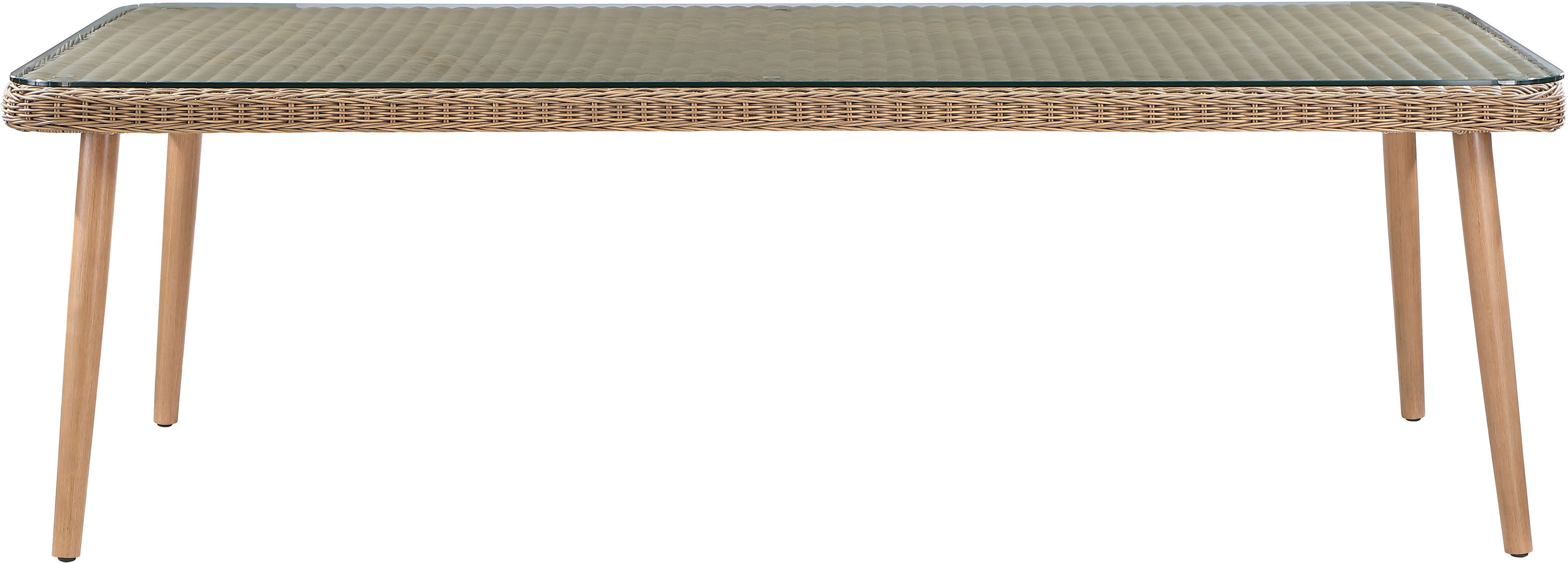 Seacrest - 96" Tempered Glass Top And Wicker Outdoor Patio Dining Table - Natural