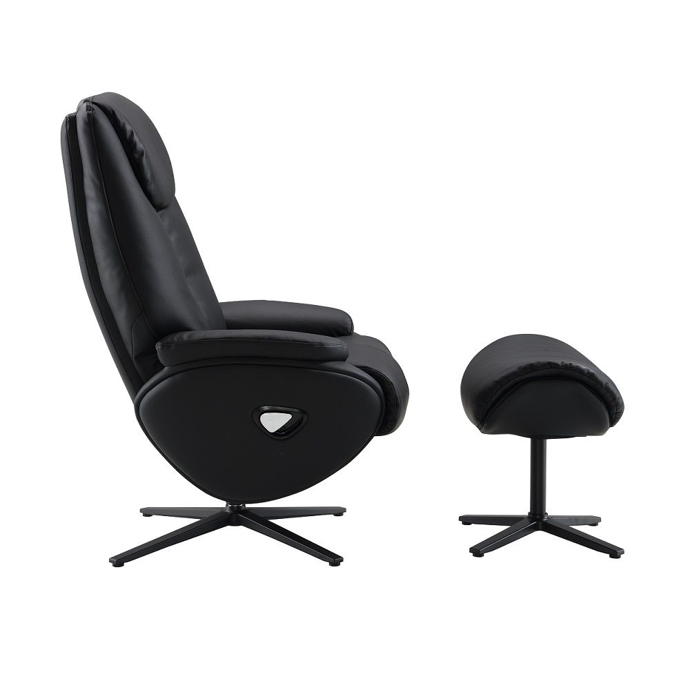 Labonita - Motion Accent Chair With Swivel & Ottoman - Black Top Grain Leather & Black, black, view 2